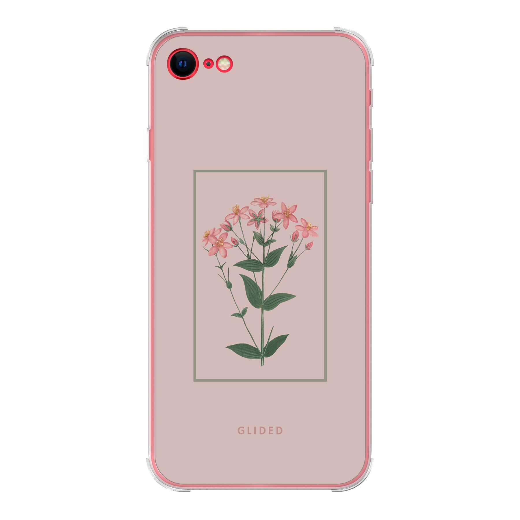 Blossy iPhone 7 Handyhülle mit rosafarbenen Blumen auf beigem Hintergrund, stilvoll und schützend.