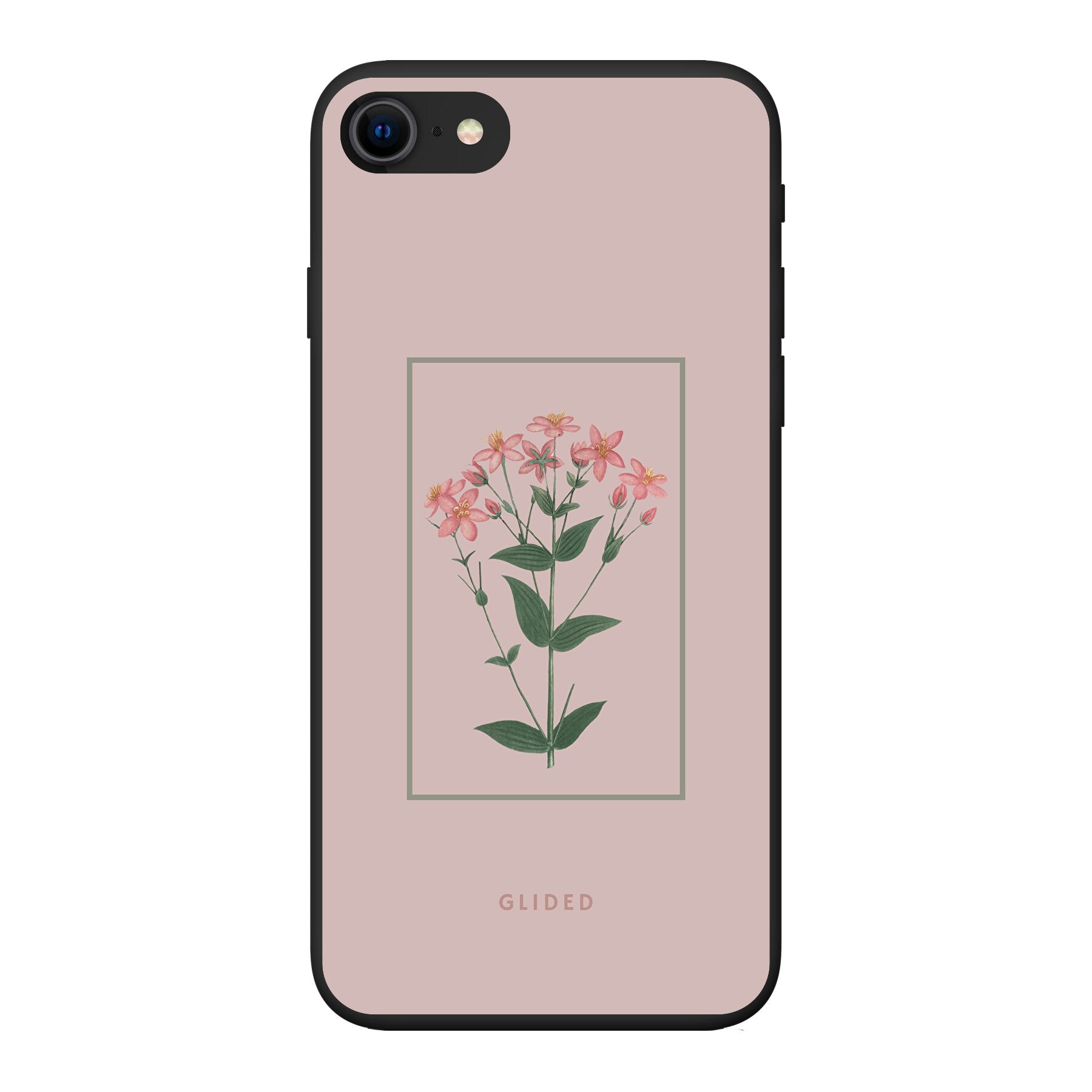 Blossy iPhone 7 Handyhülle mit rosafarbenen Blumen auf beigem Hintergrund, stilvoll und schützend.
