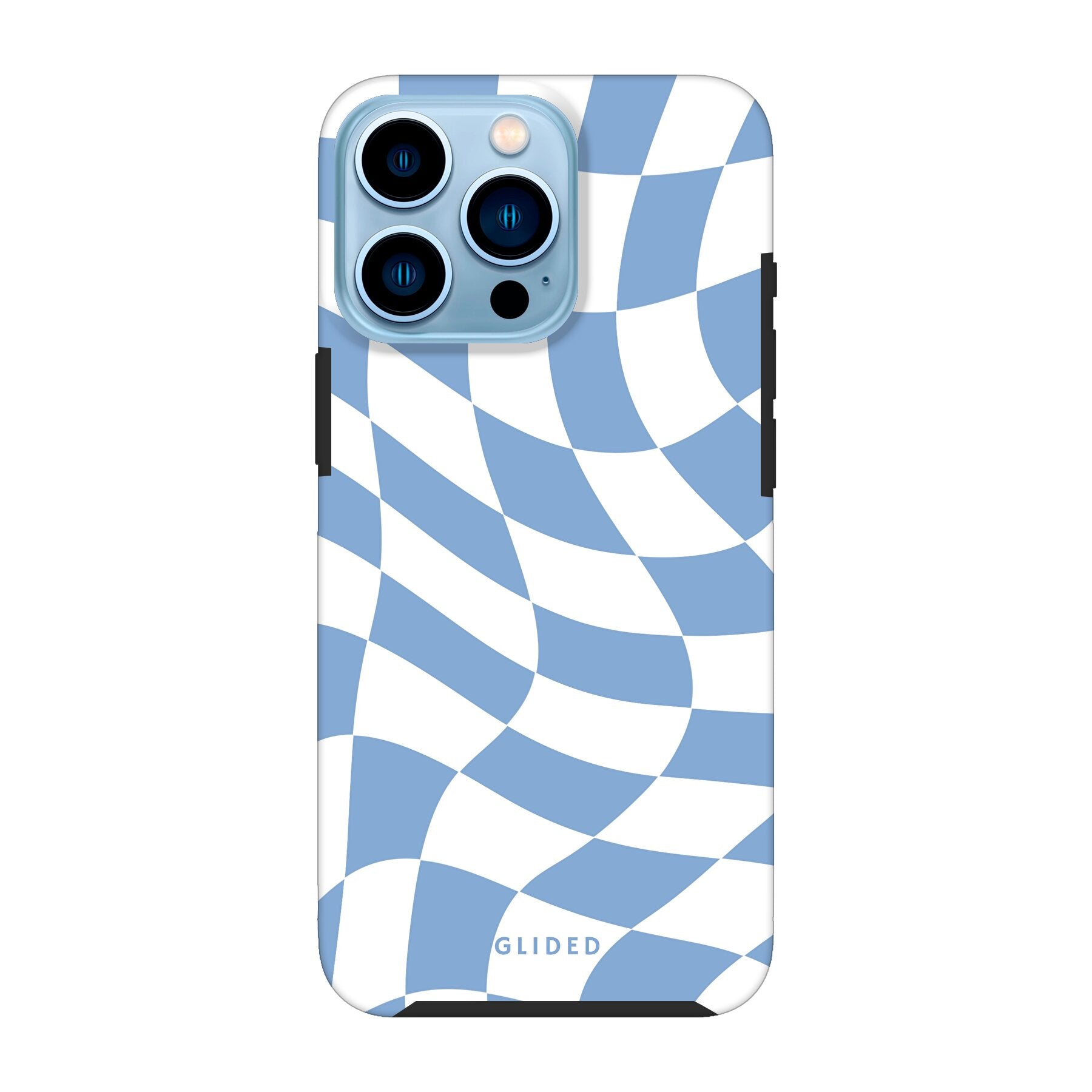Elegante Blue Chess iPhone 13 Pro Max Hülle mit Schachbrettmuster in verschiedenen Blautönen, idealer Schutz und stilvolles Design.