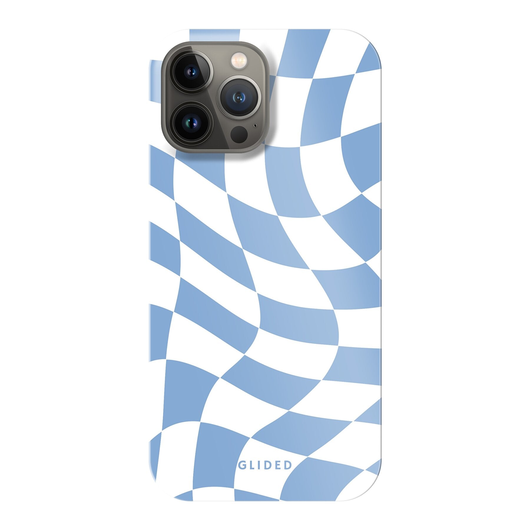 Elegante Blue Chess iPhone 13 Pro Max Hülle mit Schachbrettmuster in verschiedenen Blautönen, idealer Schutz und stilvolles Design.