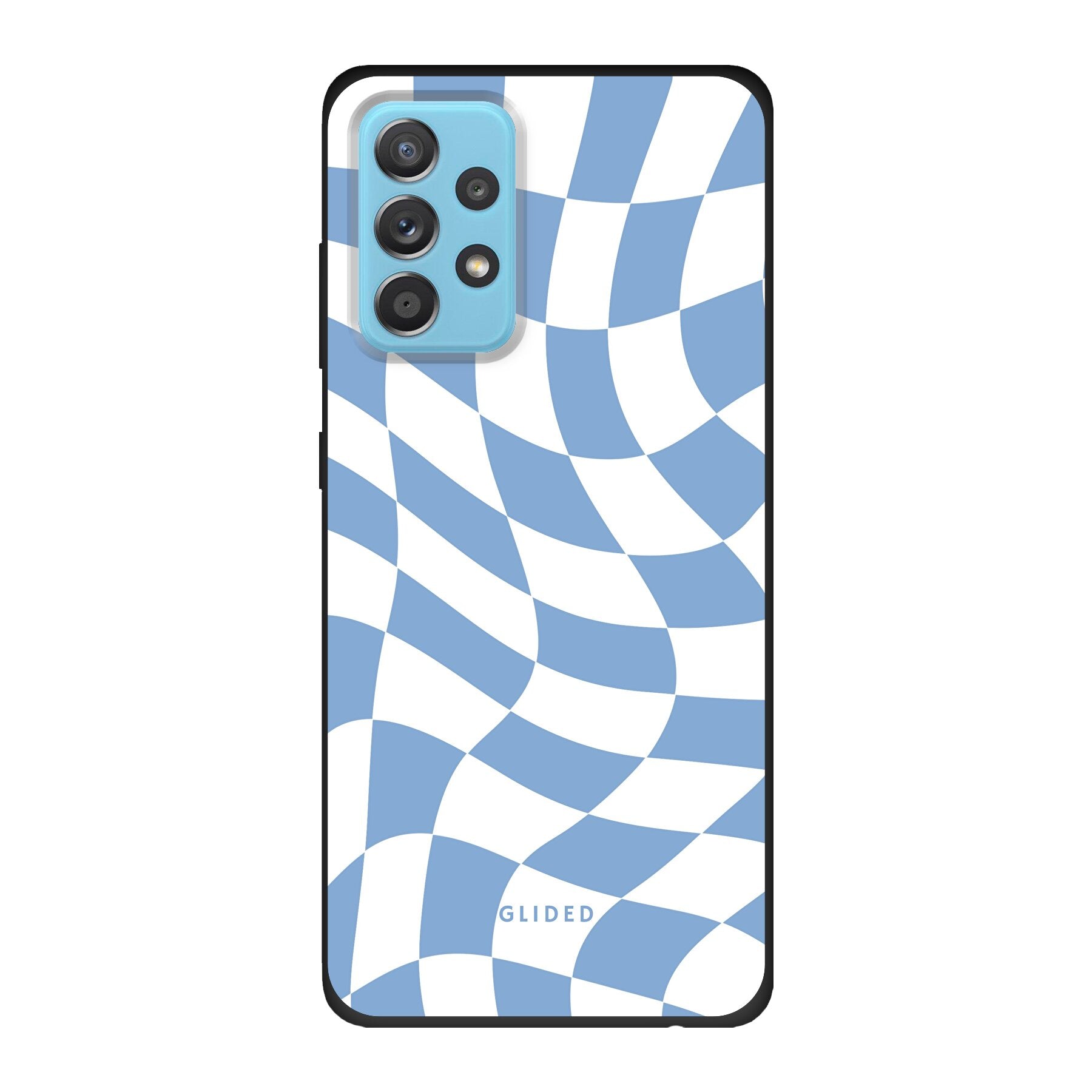 Elegante Blue Chess Hülle für Samsung Galaxy A53 5G mit Schachbrettmuster in verschiedenen Blautönen, bietet stilvollen Schutz.