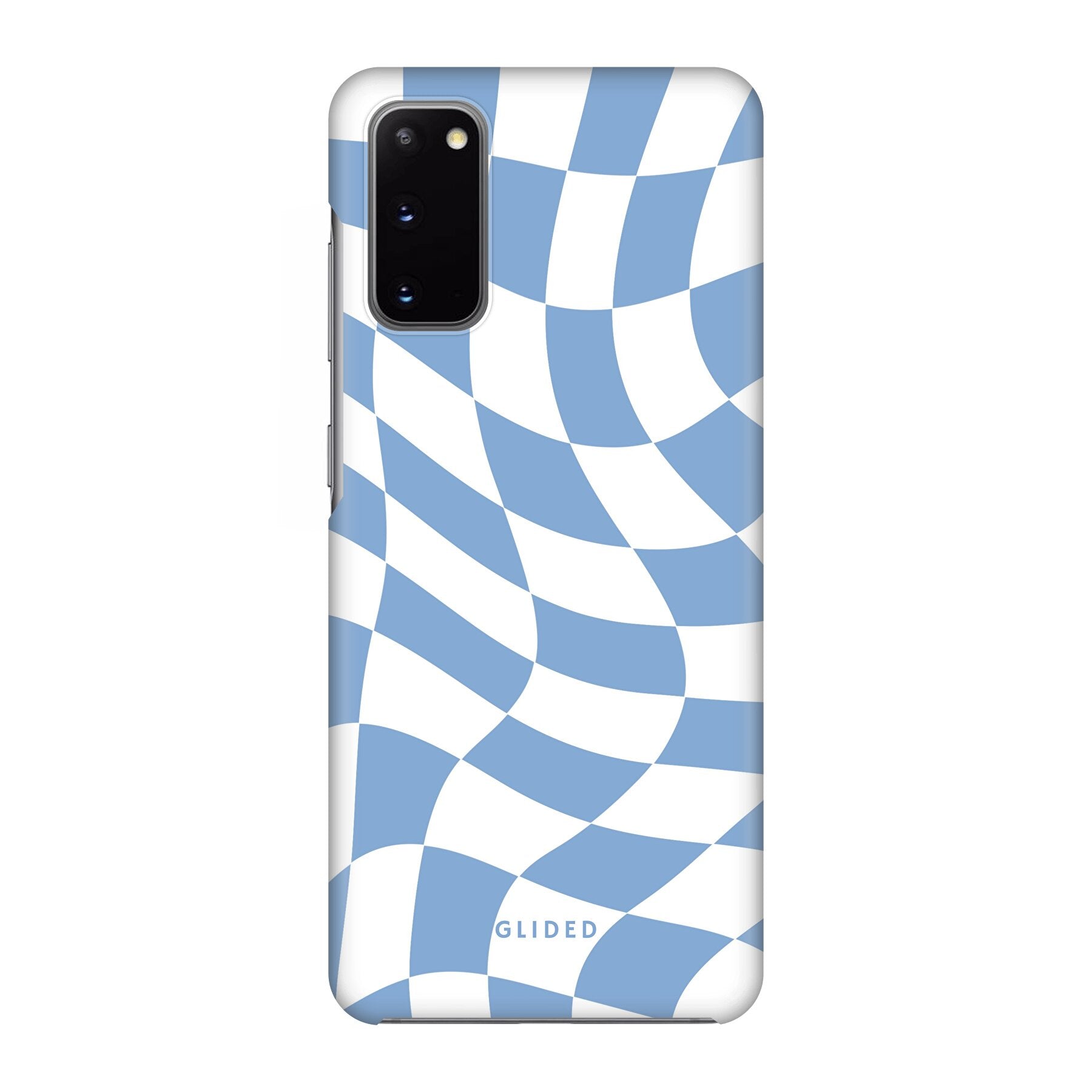 Elegante Blue Chess Handyhülle für Samsung Galaxy S20/S20 5G mit Schachbrettmuster in verschiedenen Blautönen.
