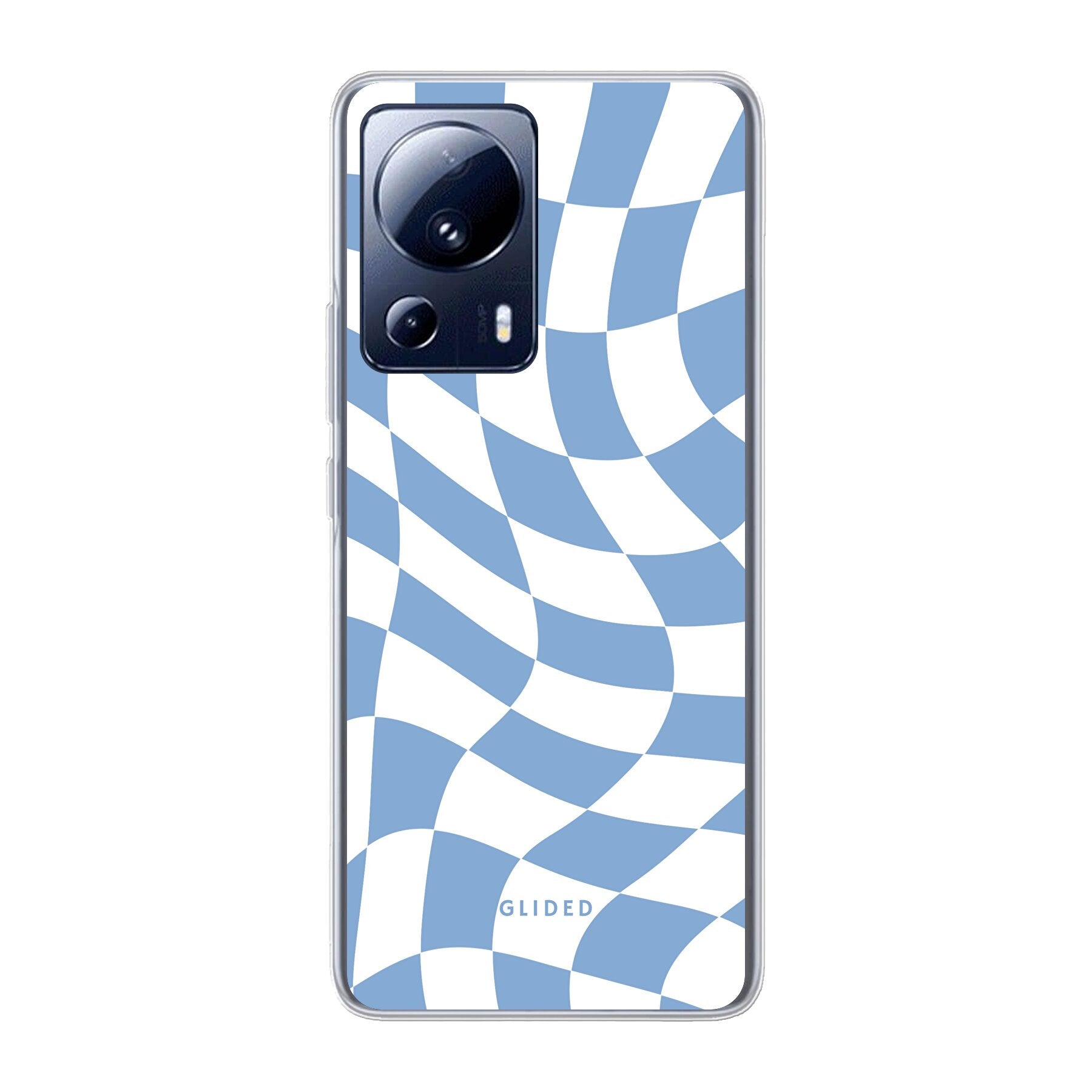 Elegante Blue Chess Handyhülle für Xiaomi 13 Lite mit stilvollem Schachbrettmuster in verschiedenen Blautönen.