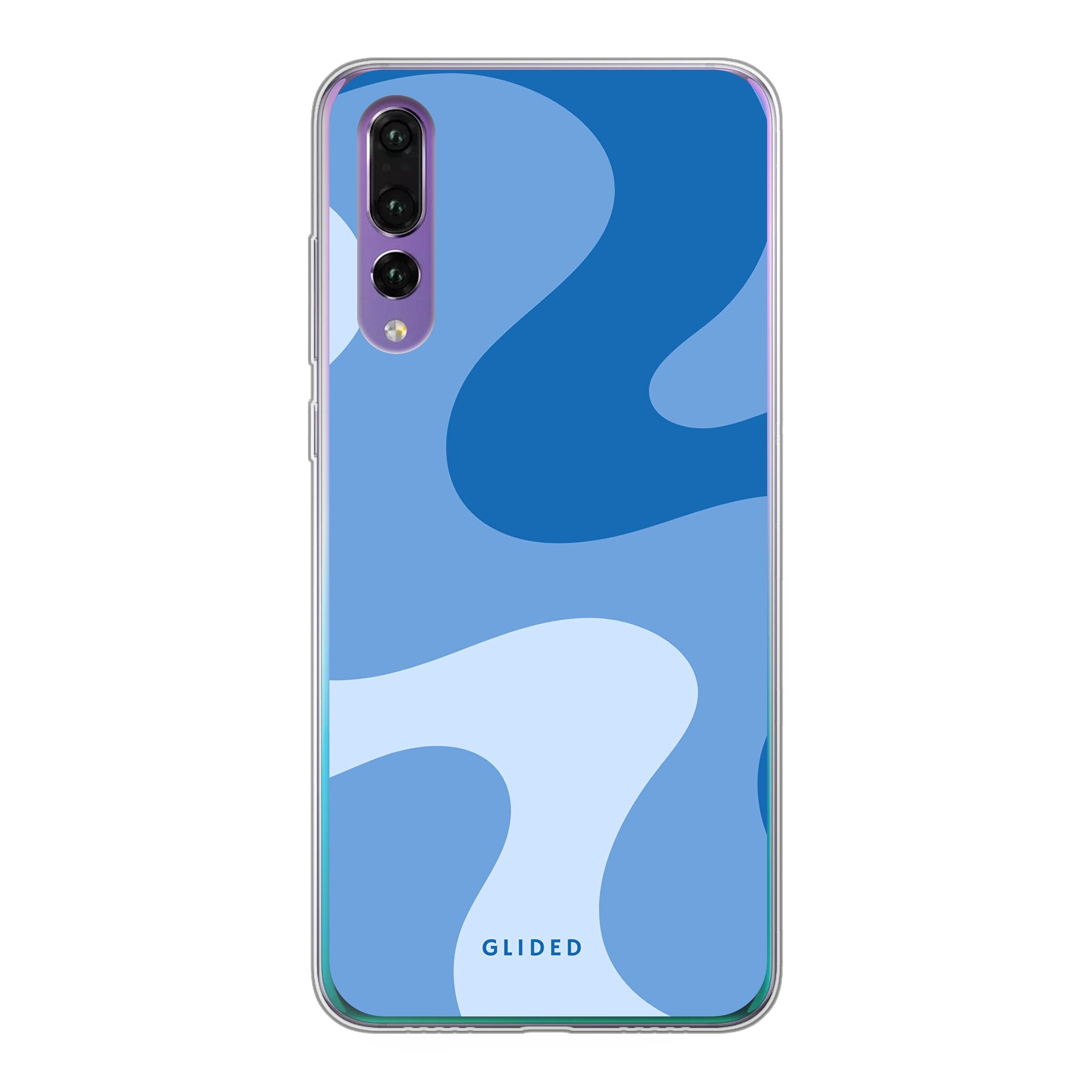 Blue Wave Handyhülle für Huawei P30 mit abstraktem blauen Wellenmuster, bietet stilvollen Schutz und dynamisches Design.