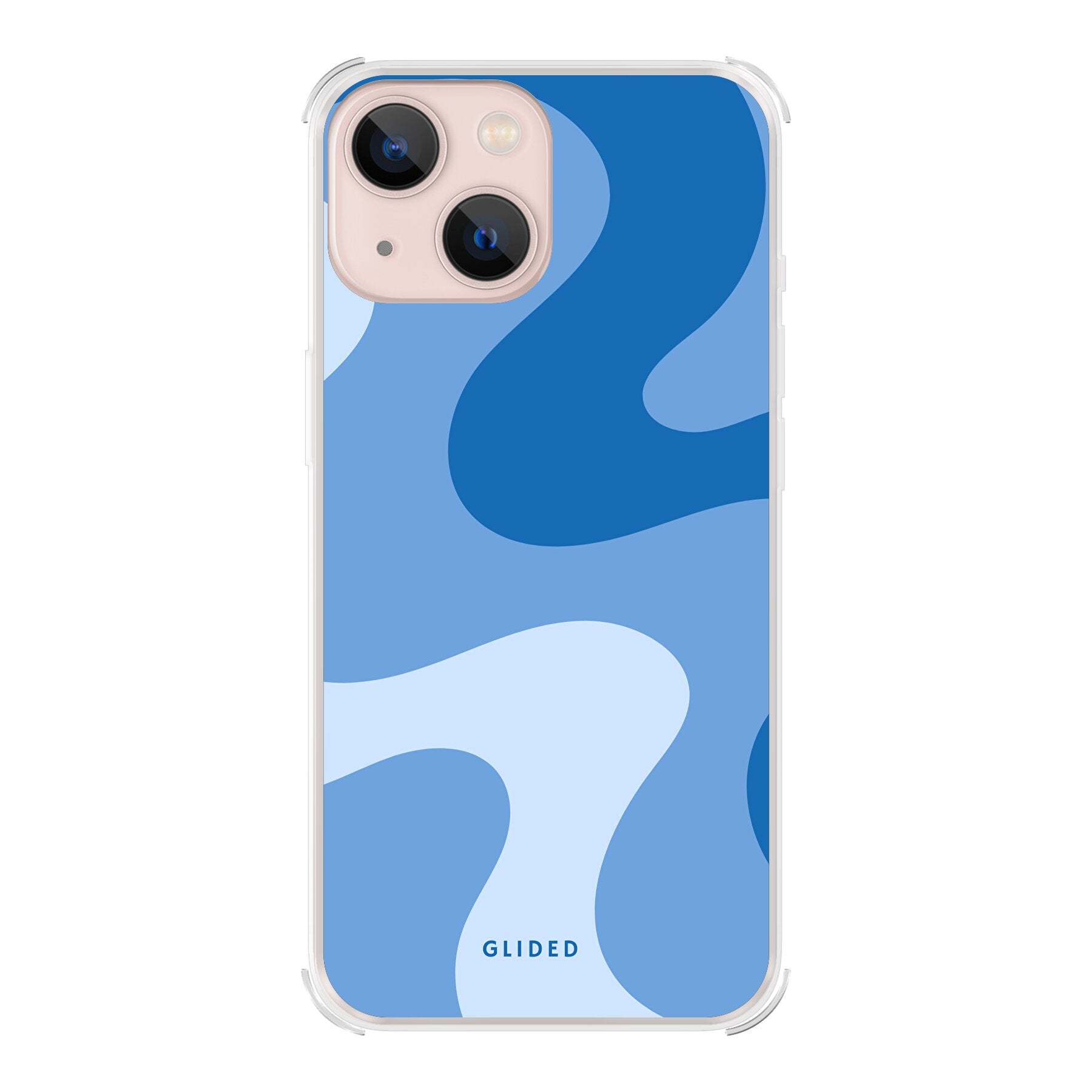 Blue Wave Handyhülle für iPhone 13 mini mit abstraktem blauem Wellenmuster, bietet stilvollen Schutz und dynamisches Design.