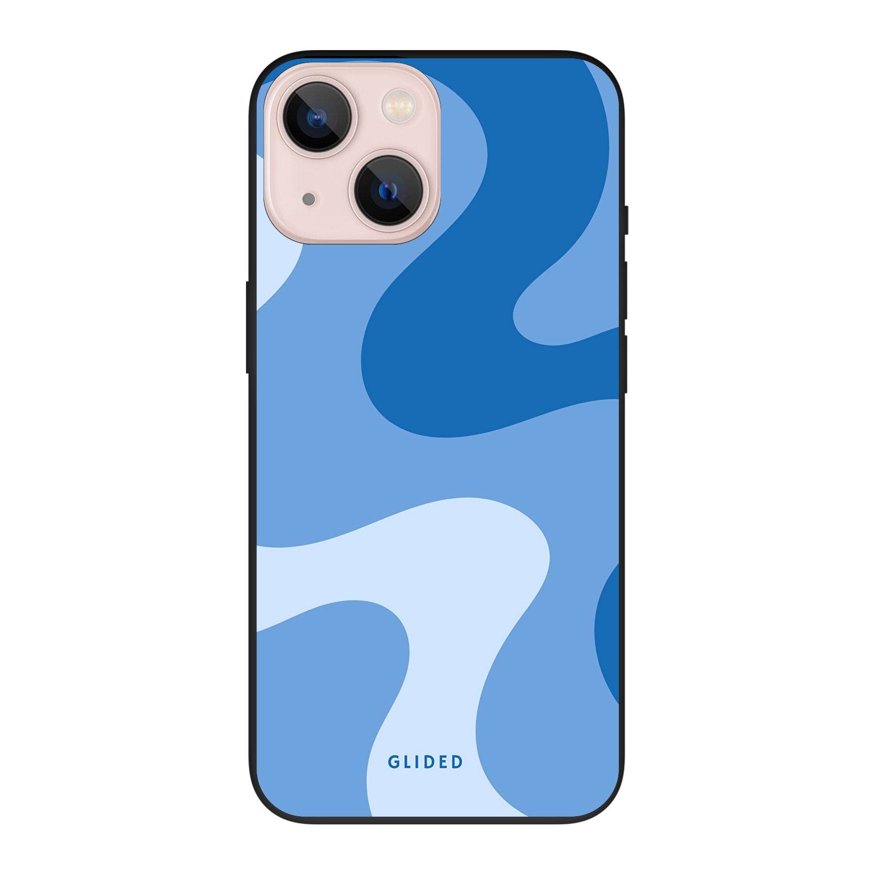 Blue Wave Handyhülle für iPhone 13 mini mit abstraktem blauem Wellenmuster, bietet stilvollen Schutz und dynamisches Design.