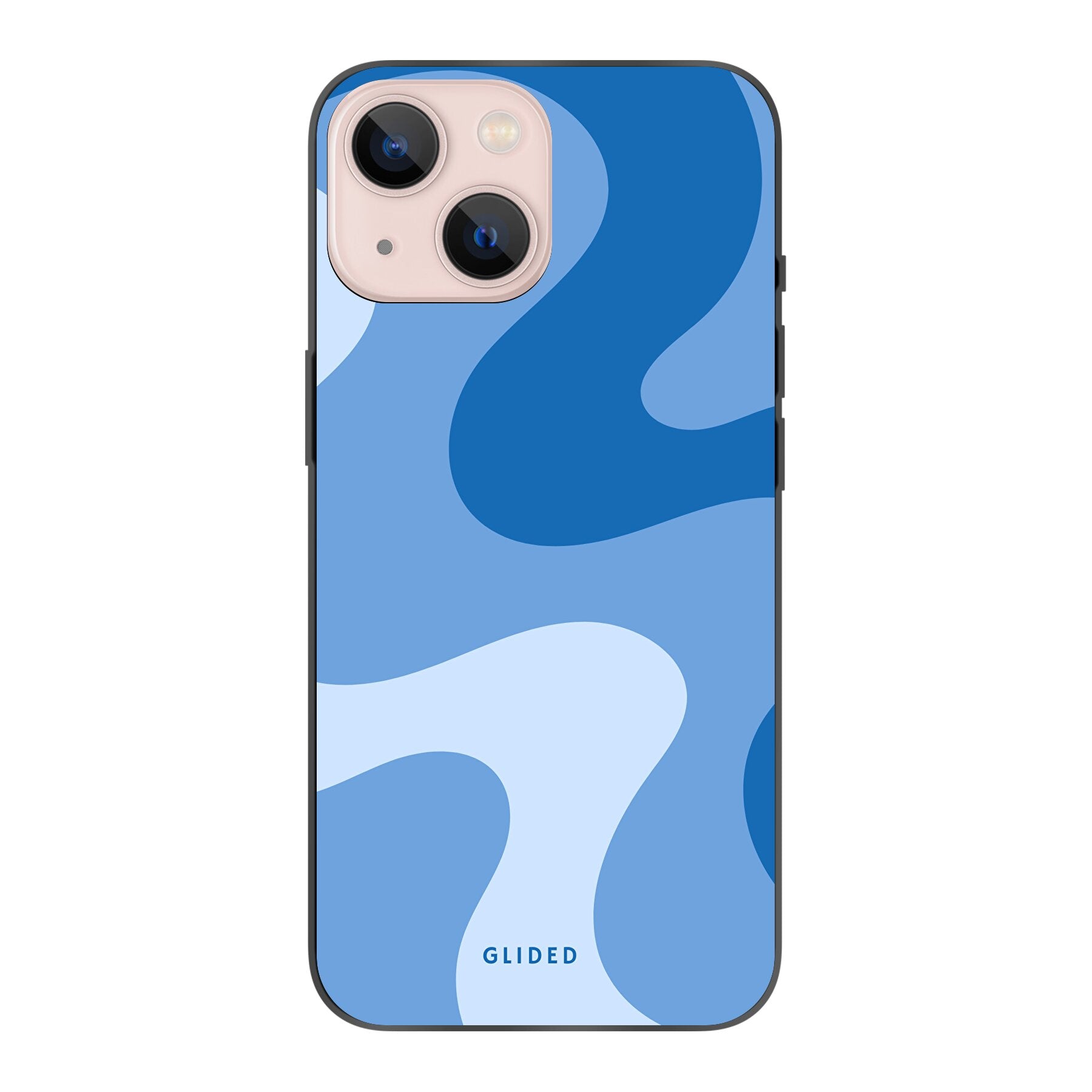 Blue Wave Handyhülle für iPhone 13 mini mit abstraktem blauem Wellenmuster, bietet stilvollen Schutz und dynamisches Design.