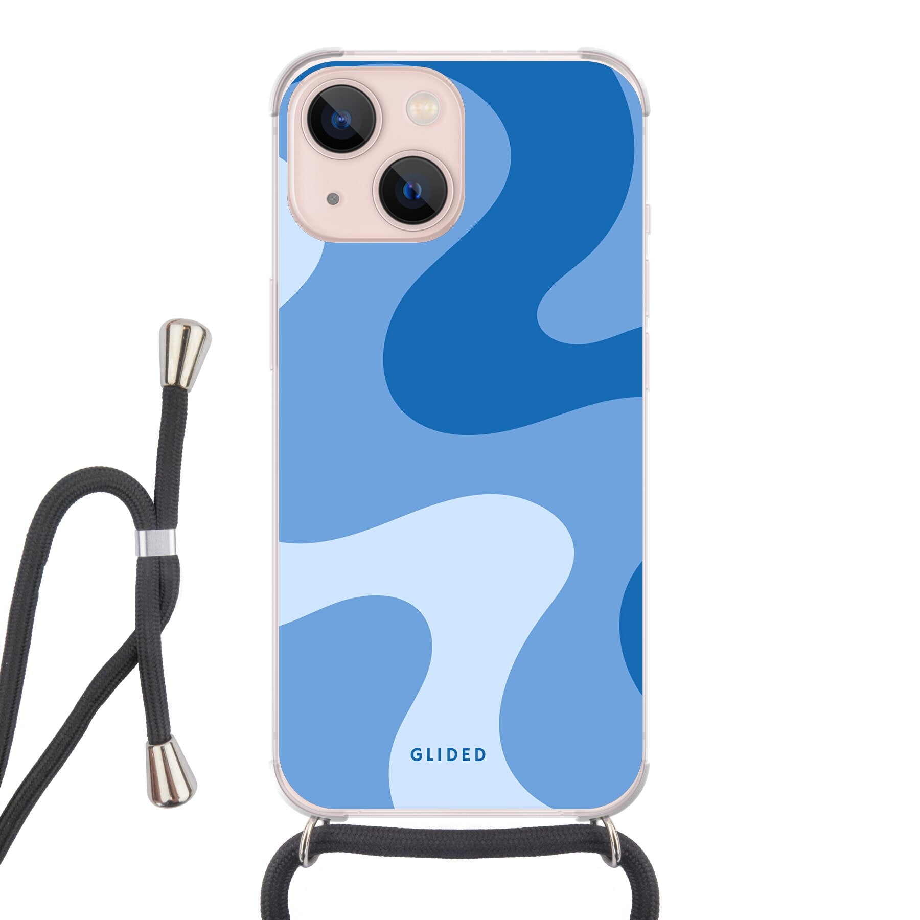 Blue Wave Handyhülle für iPhone 13 mini mit abstraktem blauem Wellenmuster, bietet stilvollen Schutz und dynamisches Design.