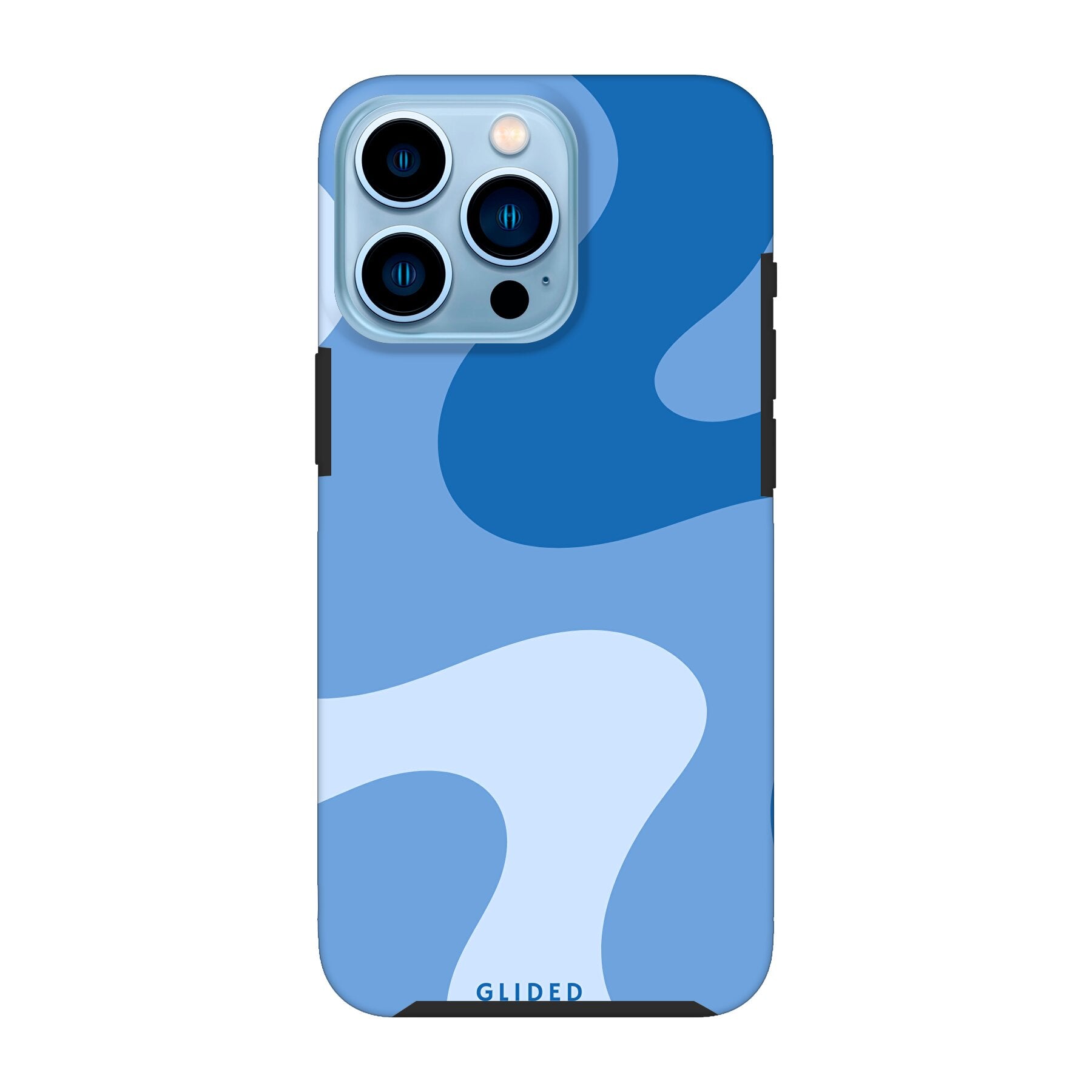 Blue Wave iPhone 13 Pro Handyhülle mit abstraktem Design in Blau, bietet stilvollen Schutz und präzise Aussparungen.