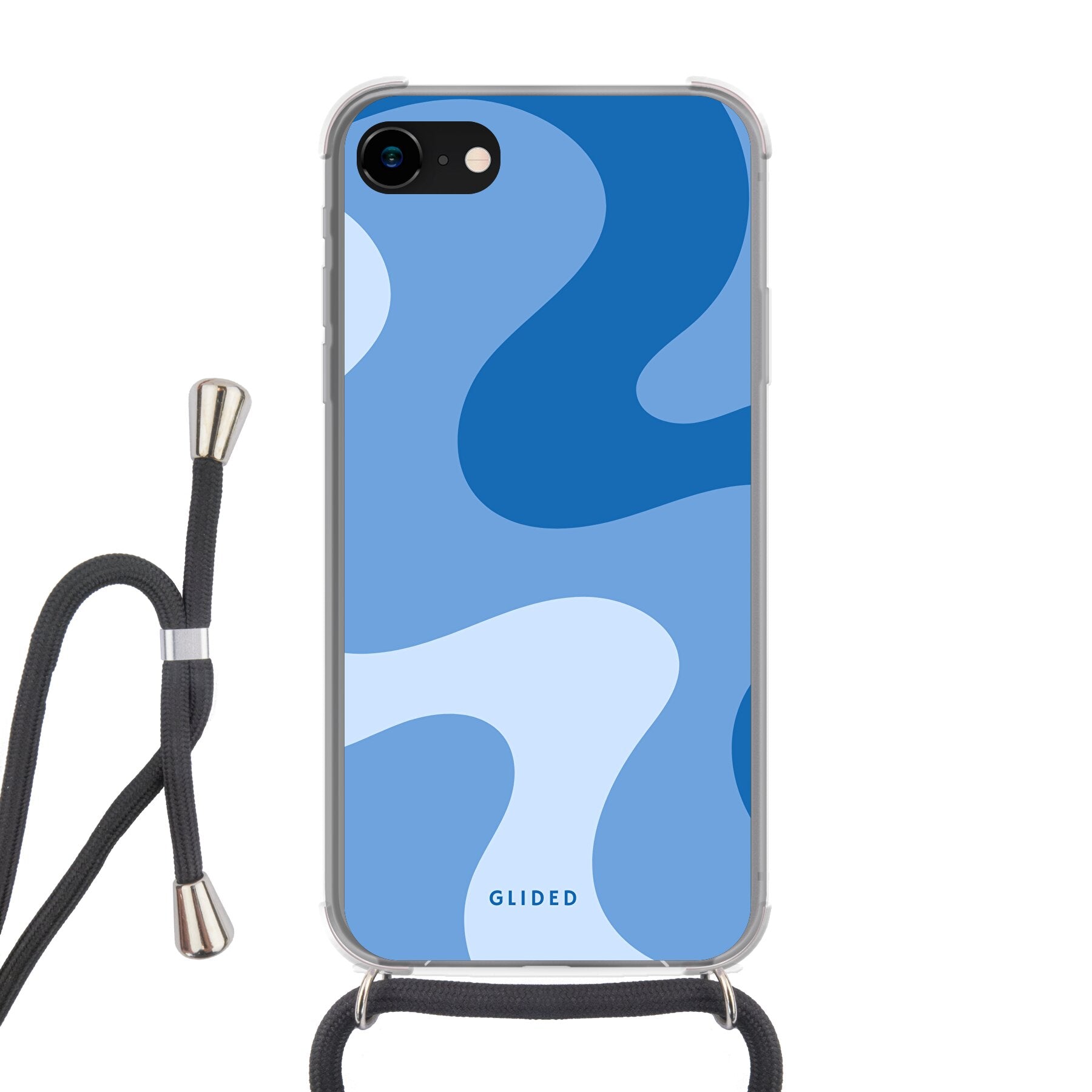 Blue Wave Handyhülle für iPhone SE 2022 mit abstraktem Design in verschiedenen Blautönen, bietet Schutz und Stil.