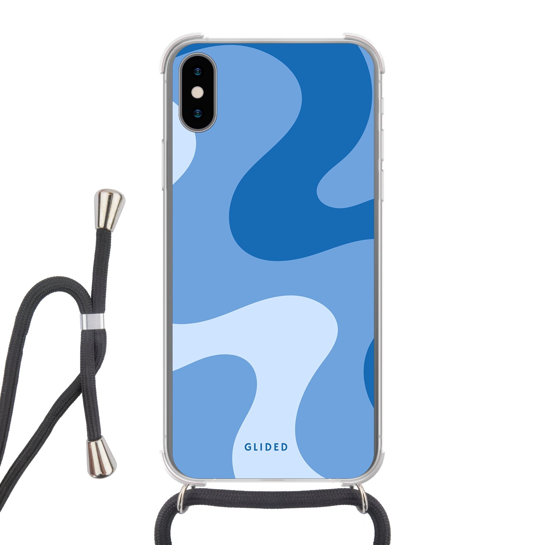 Blue Wave Handyhülle für iPhone X/Xs mit abstraktem blauen Wellen-Design, bietet stilvollen Schutz und präzisen Zugriff auf Funktionen.