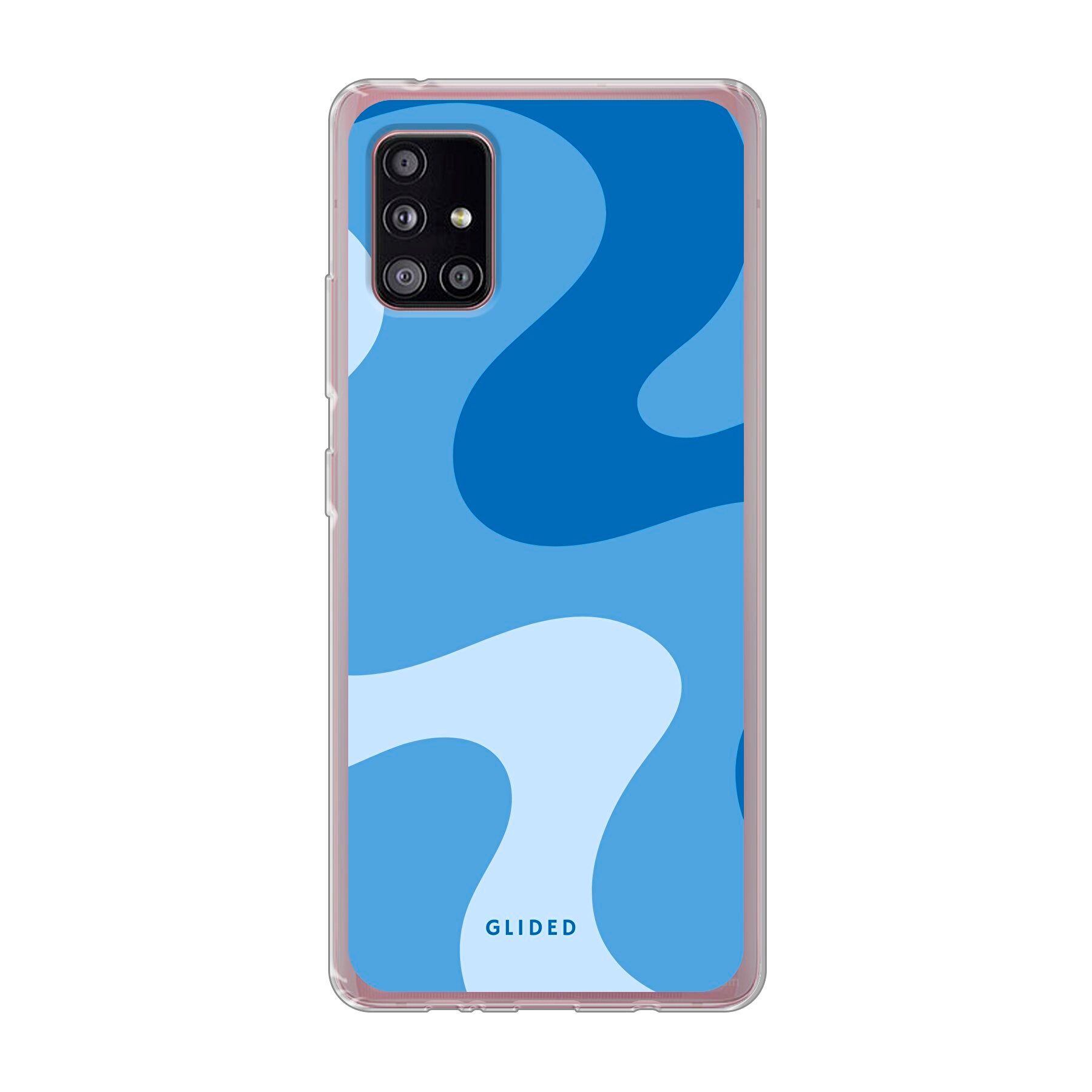 Blue Wave Handyhülle für Samsung Galaxy A51 5G mit abstraktem blauen Wellenmuster, bietet stilvollen Schutz und dynamisches Design.