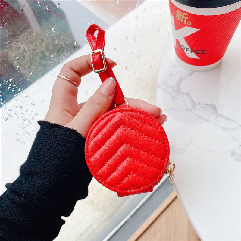 Stylish Bluetooth headset protective case made of imitation leather, featuring a zipper closure and available in multiple colors.