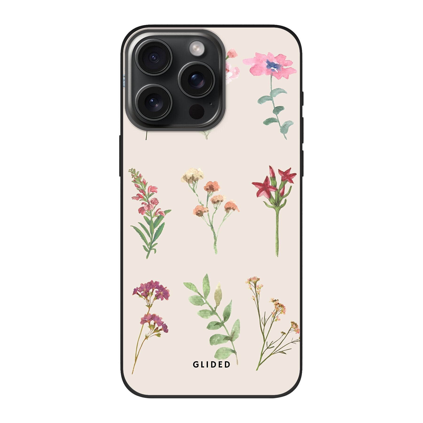 Botanical Garden iPhone 15 Pro Handyhülle mit lebendigen Blumenmotiven und elegantem Design.