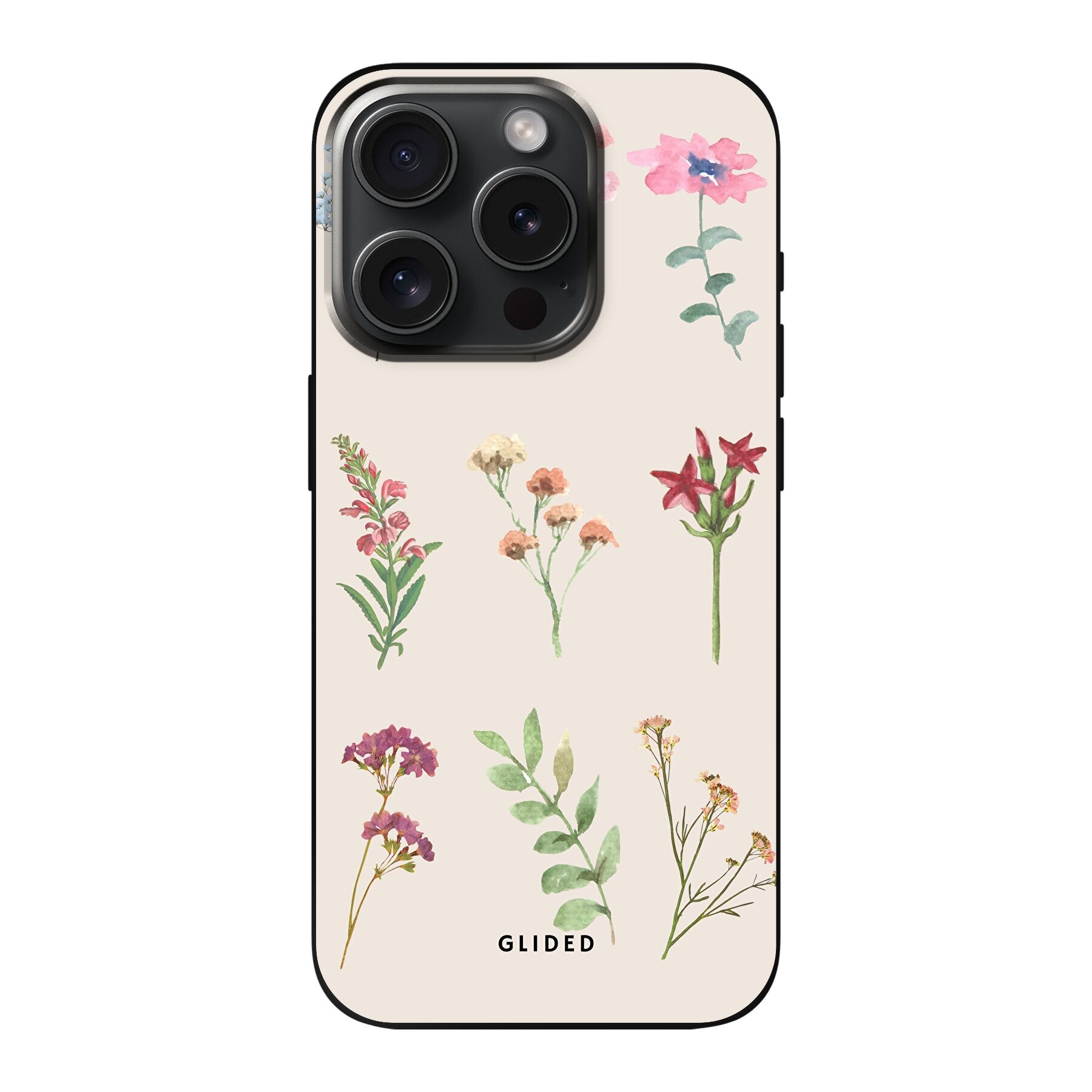 Botanical Garden iPhone 15 Pro Handyhülle mit lebendigen Blumenmotiven und elegantem Design.