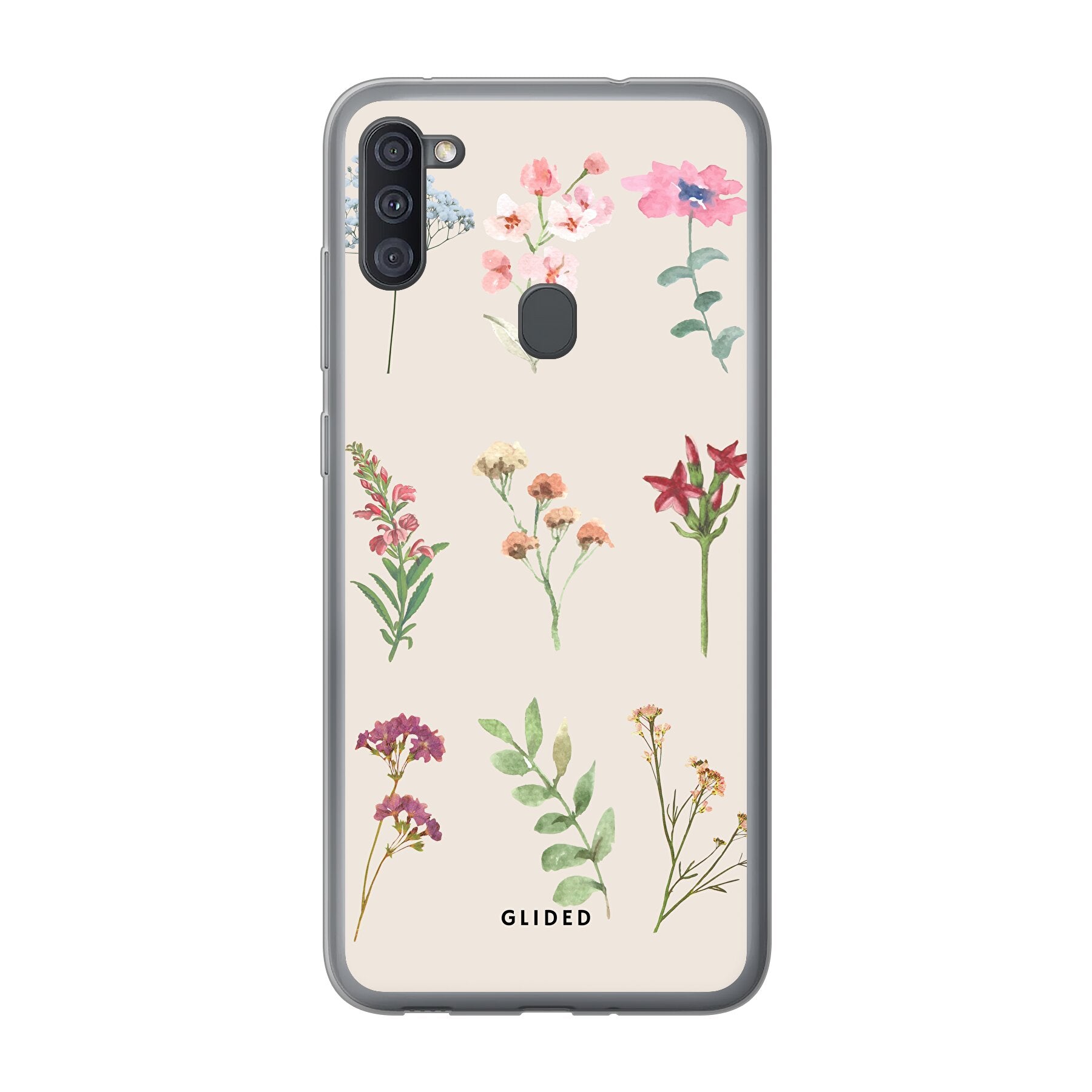 Samsung Galaxy A11 Handyhülle mit lebendigen Blumenmotiven im Botanical Garden Design, idealer Schutz und stilvolles Accessoire.