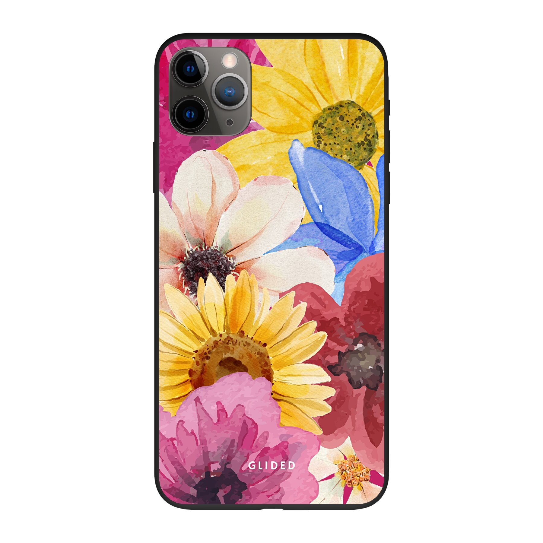 Bouquet iPhone 11 Pro Max Handyhülle mit floralen Designs, die lebendige Farben und elegante Blumenmuster zeigt.