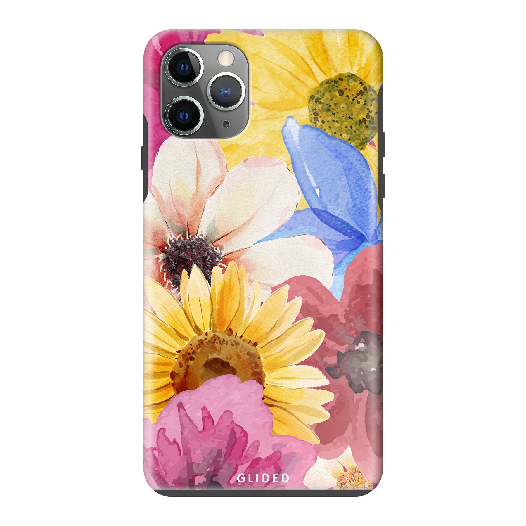 Bouquet iPhone 11 Pro Max Handyhülle mit floralen Designs, die lebendige Farben und elegante Blumenmuster zeigt.