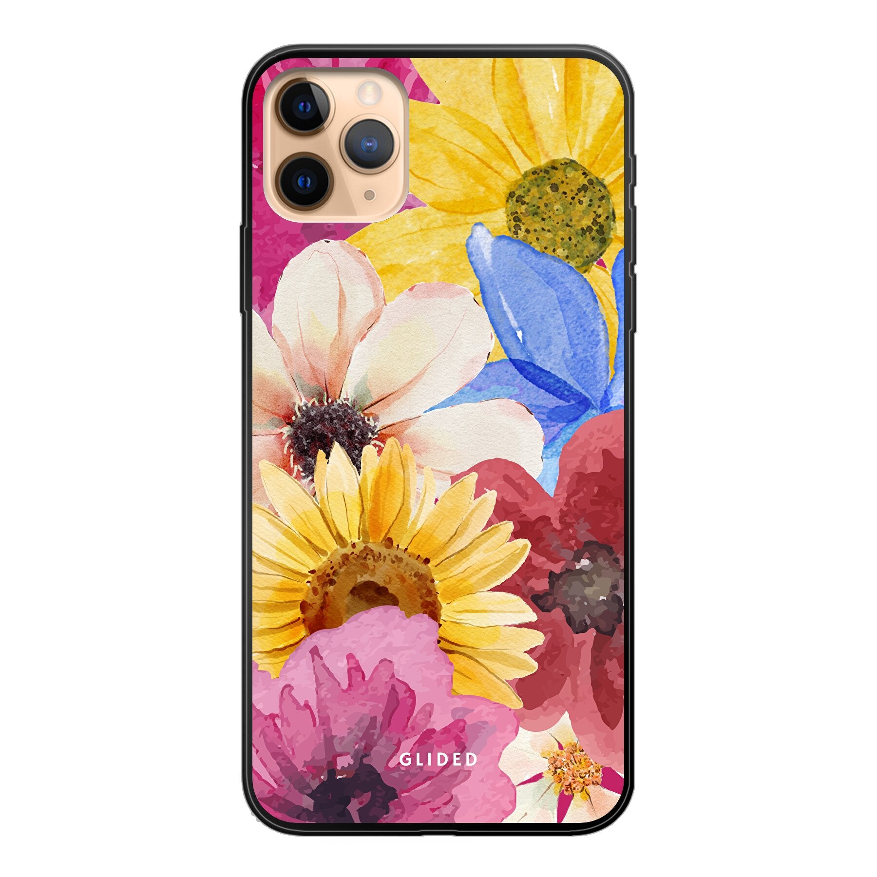 Bouquet iPhone 11 Pro Max Handyhülle mit floralen Designs, die lebendige Farben und elegante Blumenmuster zeigt.