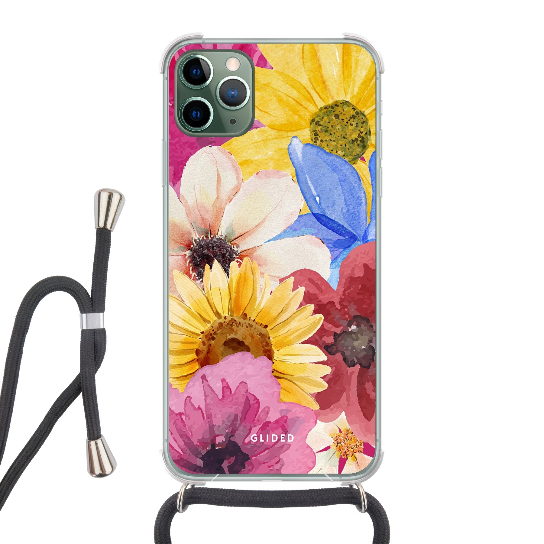 Bouquet iPhone 11 Pro Max Handyhülle mit floralen Designs, die lebendige Farben und elegante Blumenmuster zeigt.