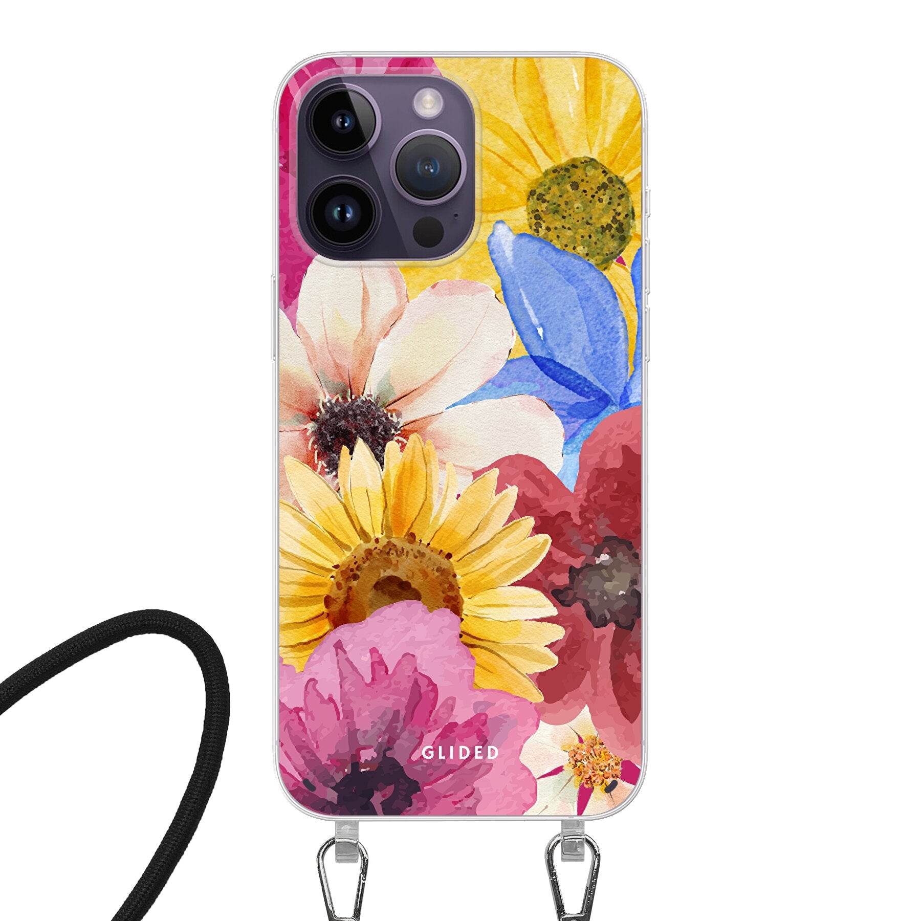 Bouquet iPhone 14 Pro Handyhülle mit floralen Designs, die lebendige Blumen darstellt und stilvollen Schutz bietet.