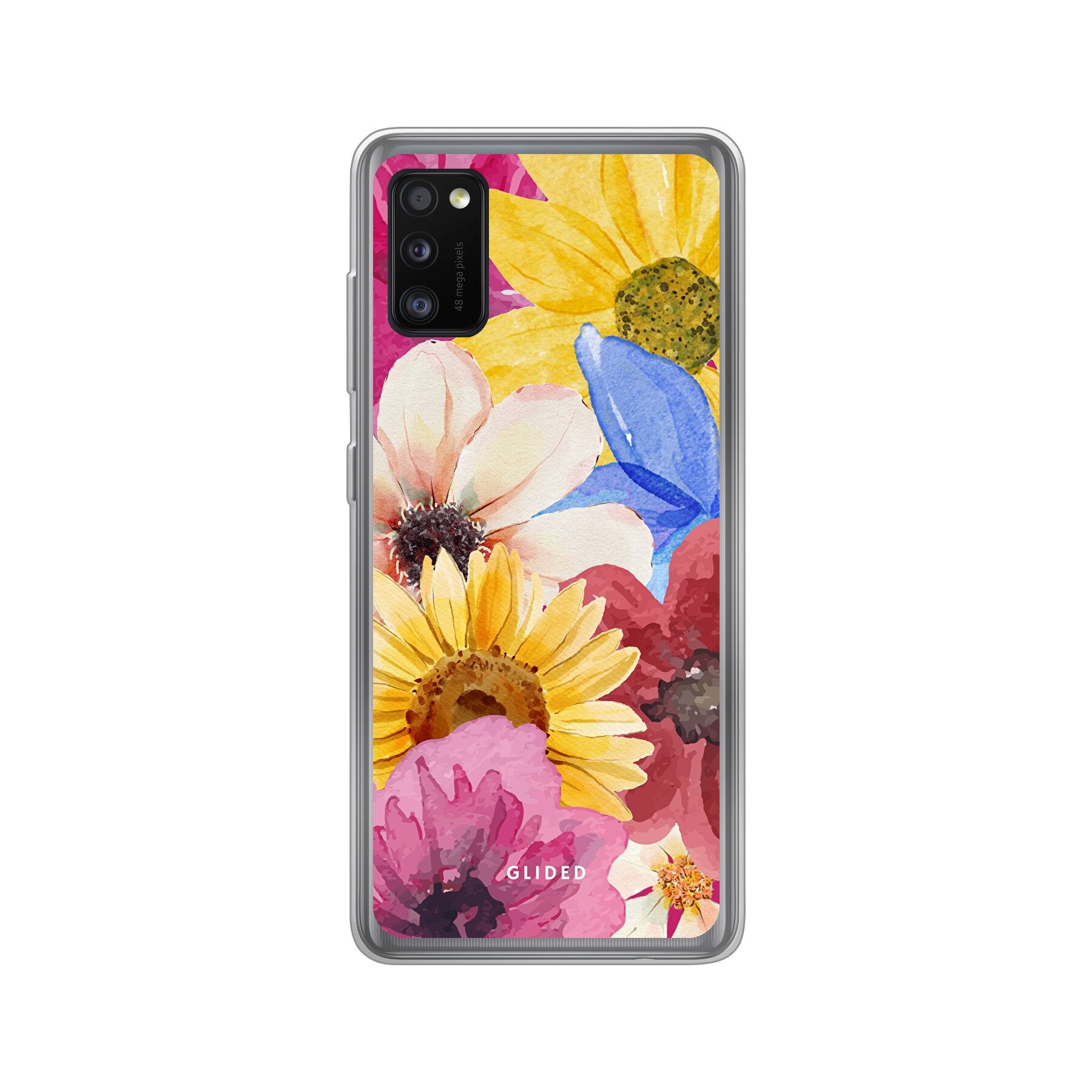 Bouquet Handyhülle für Samsung Galaxy A41 mit floralen Designs, die lebendige Farben und elegante Blumenmuster zeigt.