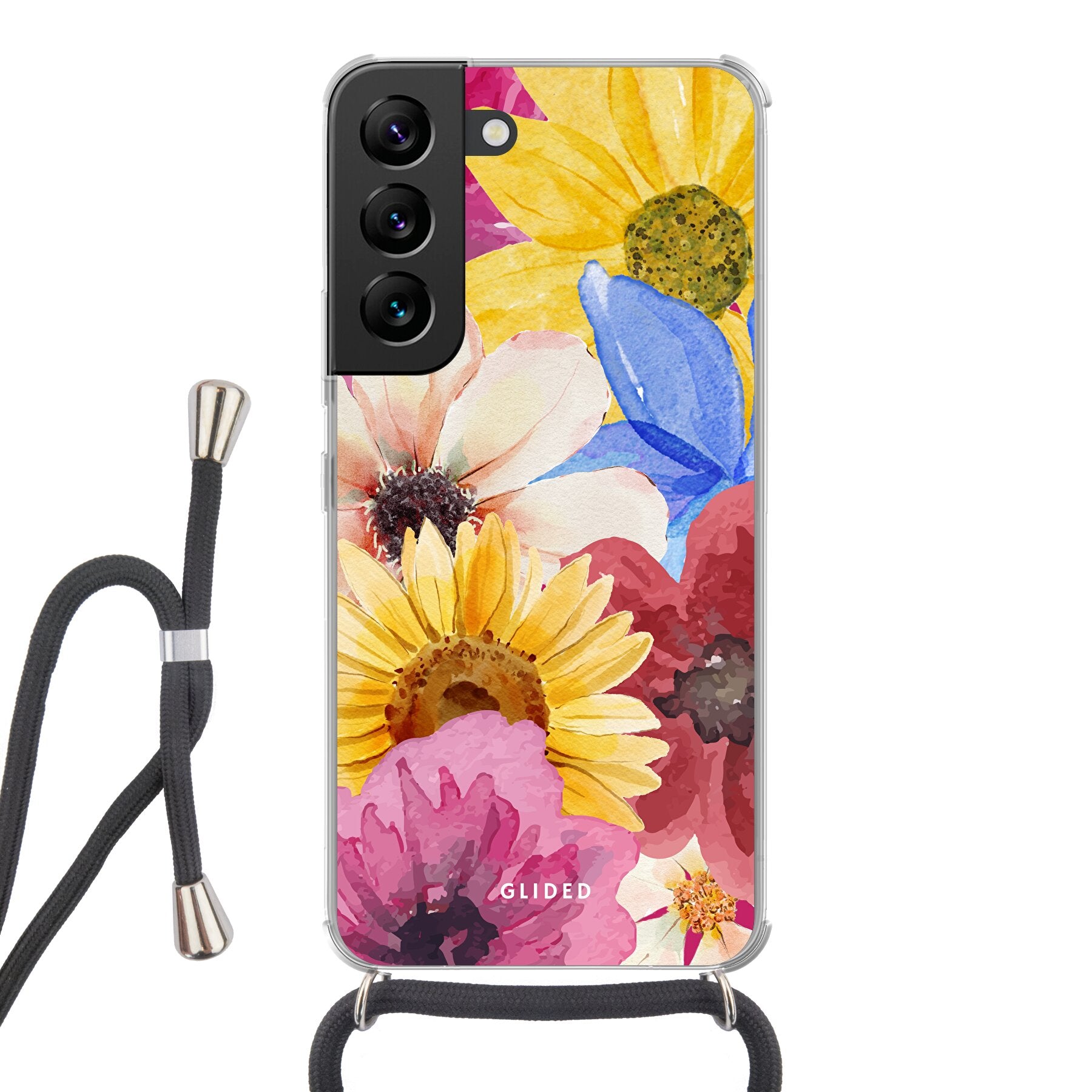 Bouquet Handyhülle für Samsung Galaxy S22 mit floralen Designs, die lebendige Blumen und elegante Farben zeigt.