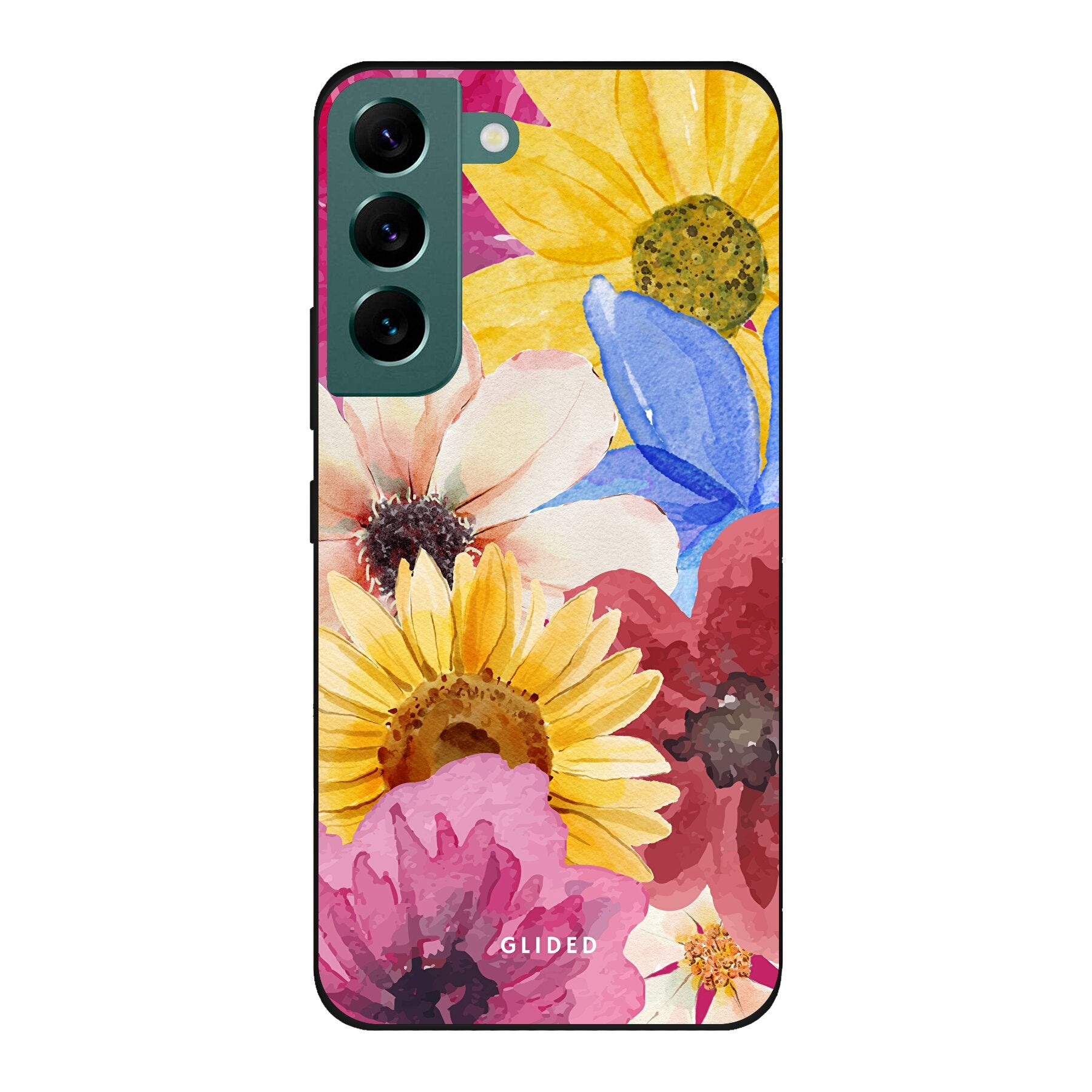 Bouquet Handyhülle für Samsung Galaxy S22 mit floralen Designs, die lebendige Blumen und elegante Farben zeigt.