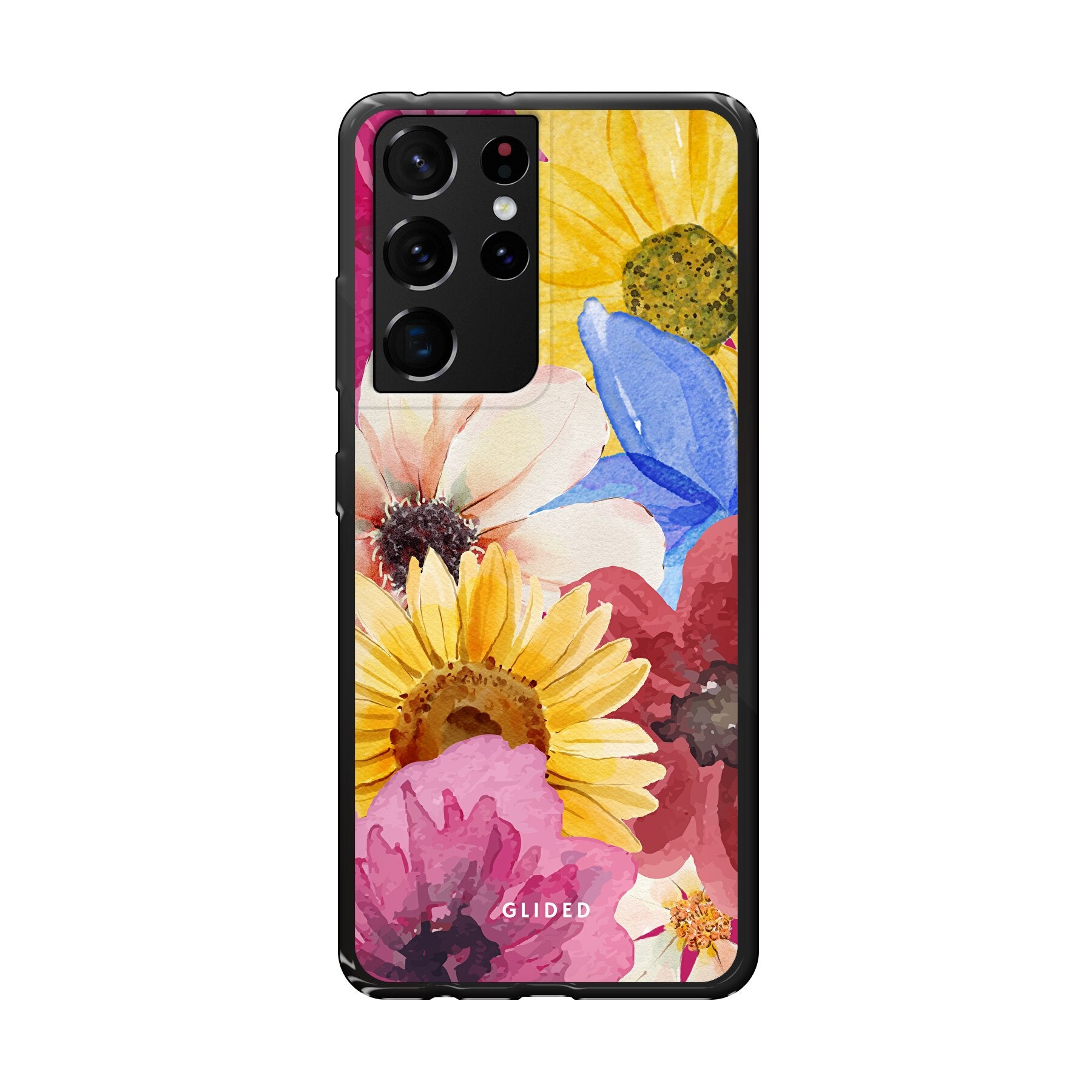 Bouquet Handyhülle für Samsung Galaxy S21 Ultra 5G mit floralen Designs in lebendigen Farben, die stilvollen Schutz bietet.