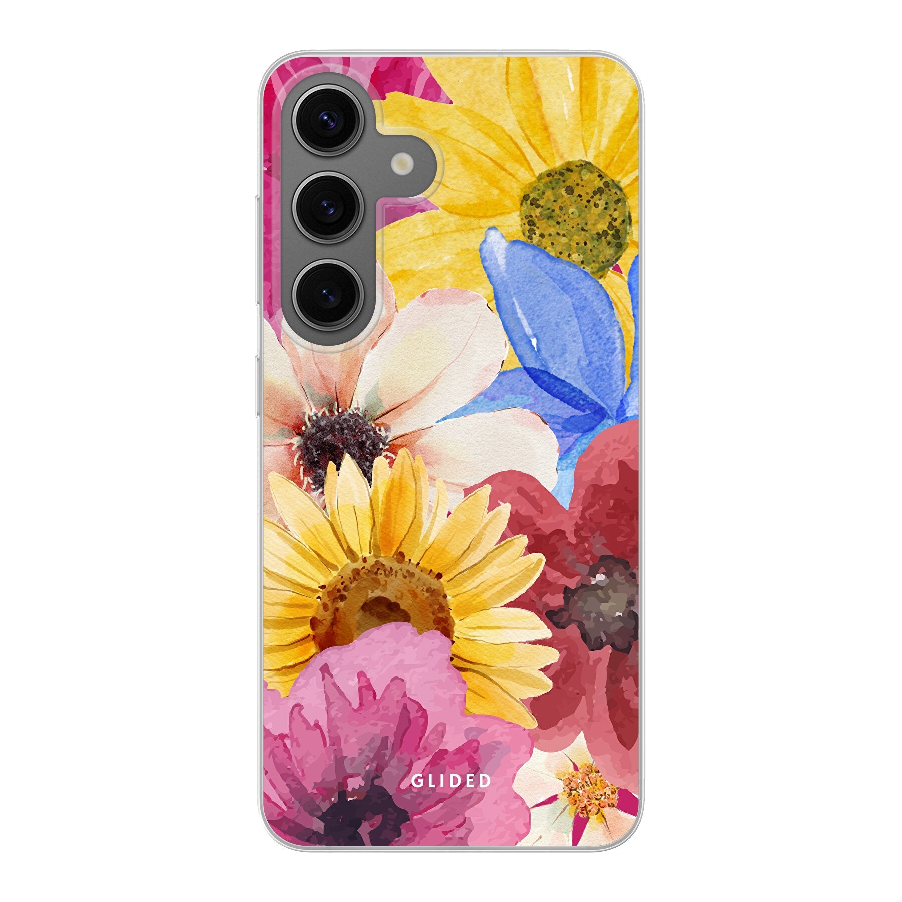 Bouquet Handyhülle für Samsung Galaxy S24 mit floralen Designs in lebendigen Farben, die Schutz und Stil vereint.