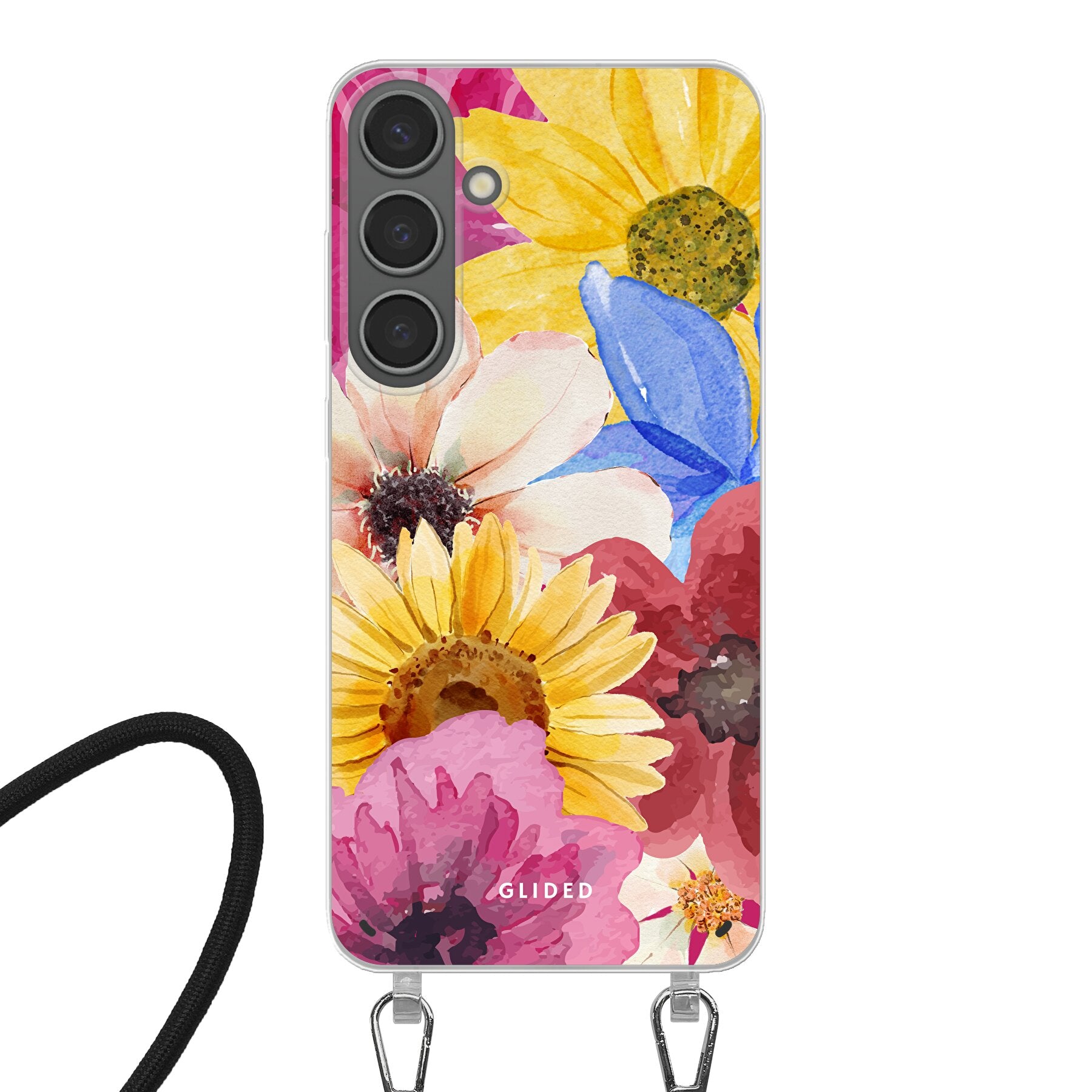 Bouquet Handyhülle für Samsung Galaxy S24 Plus mit floralen Designs in lebendigen Farben, die stilvollen Schutz bietet.
