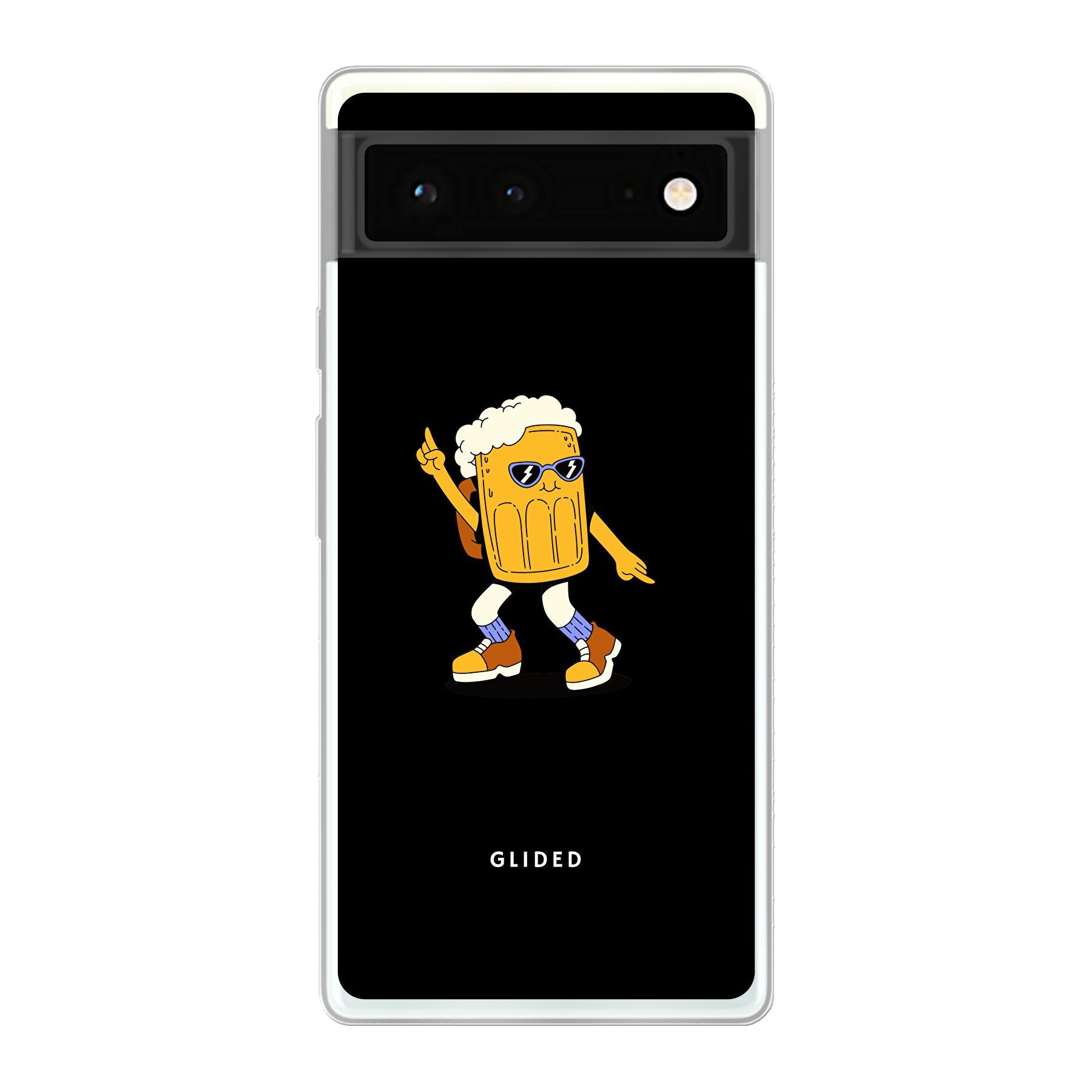Brew Dance Handyhülle für Google Pixel 6 mit einem fröhlichen tanzenden Bier auf lebhaftem Hintergrund.