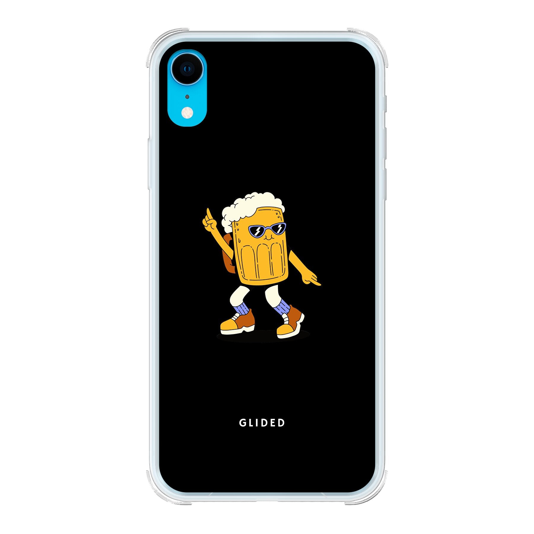 Brew Dance iPhone XR Handyhülle mit fröhlichem tanzendem Bierdesign auf lebendigem Hintergrund.