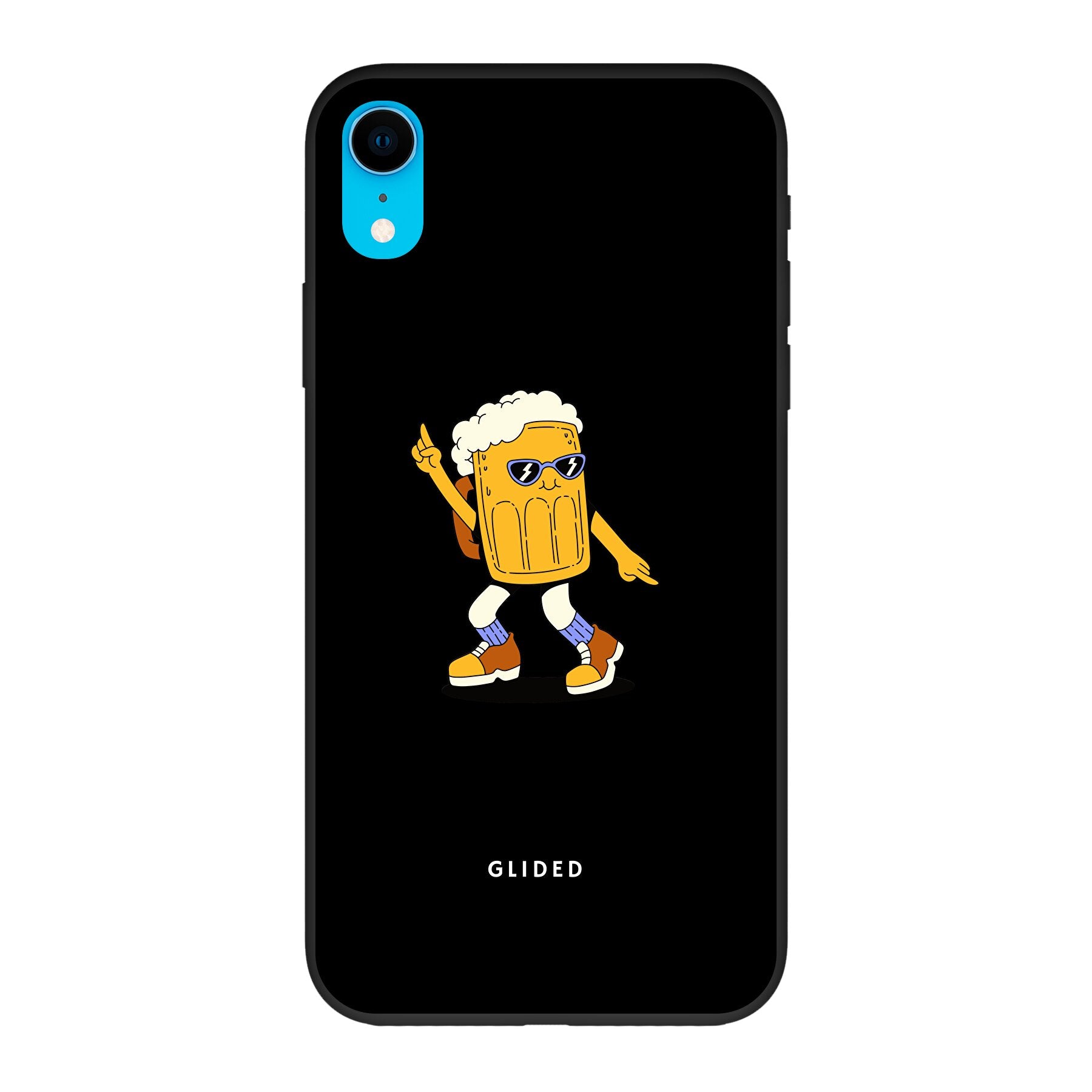 Brew Dance iPhone XR Handyhülle mit fröhlichem tanzendem Bierdesign auf lebendigem Hintergrund.