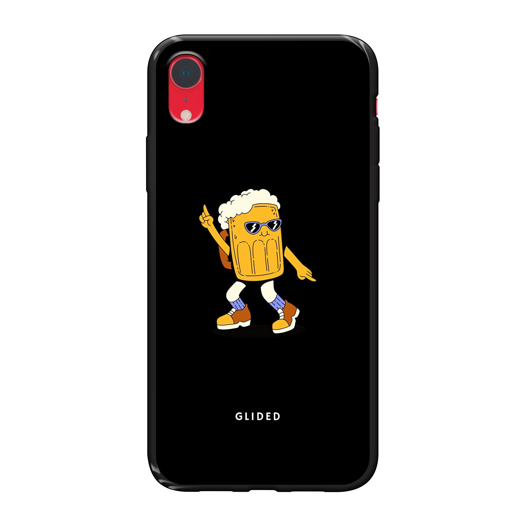 Brew Dance iPhone XR Handyhülle mit fröhlichem tanzendem Bierdesign auf lebendigem Hintergrund.