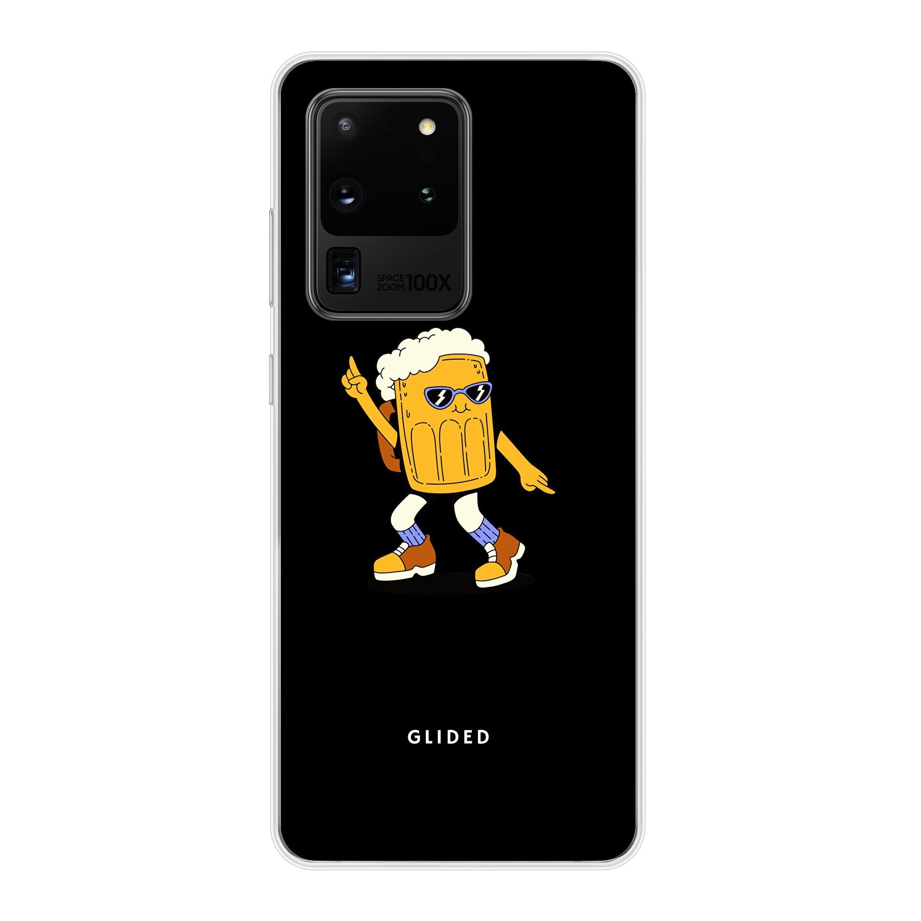 Brew Dance Handyhülle für Samsung Galaxy S20/S20 5G mit fröhlichem tanzendem Bierdesign auf lebhaftem Hintergrund.