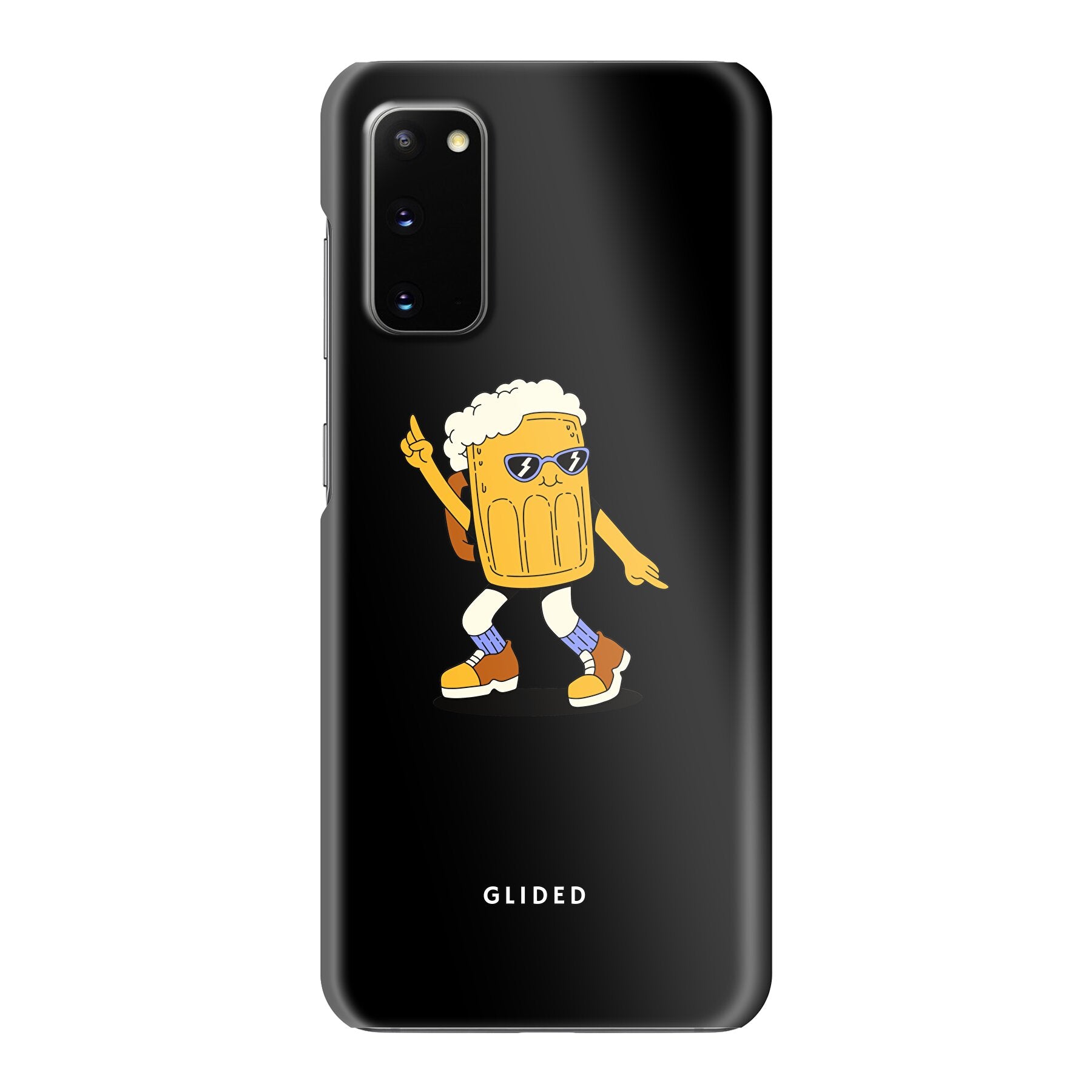 Brew Dance Handyhülle für Samsung Galaxy S20/S20 5G mit fröhlichem tanzendem Bierdesign auf lebhaftem Hintergrund.