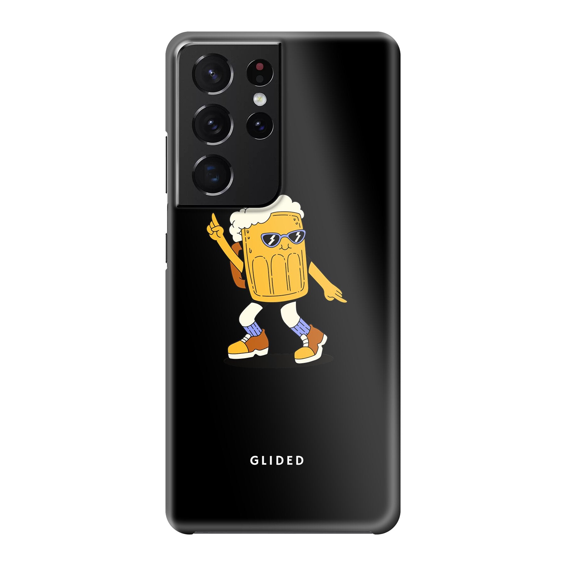 Brew Dance Handyhülle für Samsung Galaxy S21 Ultra 5G mit fröhlichem tanzendem Bierdesign auf lebhaftem Hintergrund.