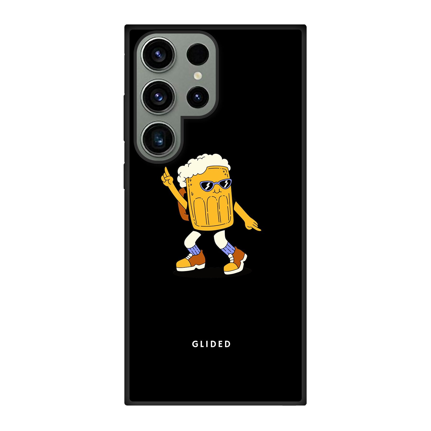 Brew Dance Handyhülle für Samsung Galaxy S23 Ultra mit einem fröhlichen tanzenden Bierdesign auf lebhaftem Hintergrund.