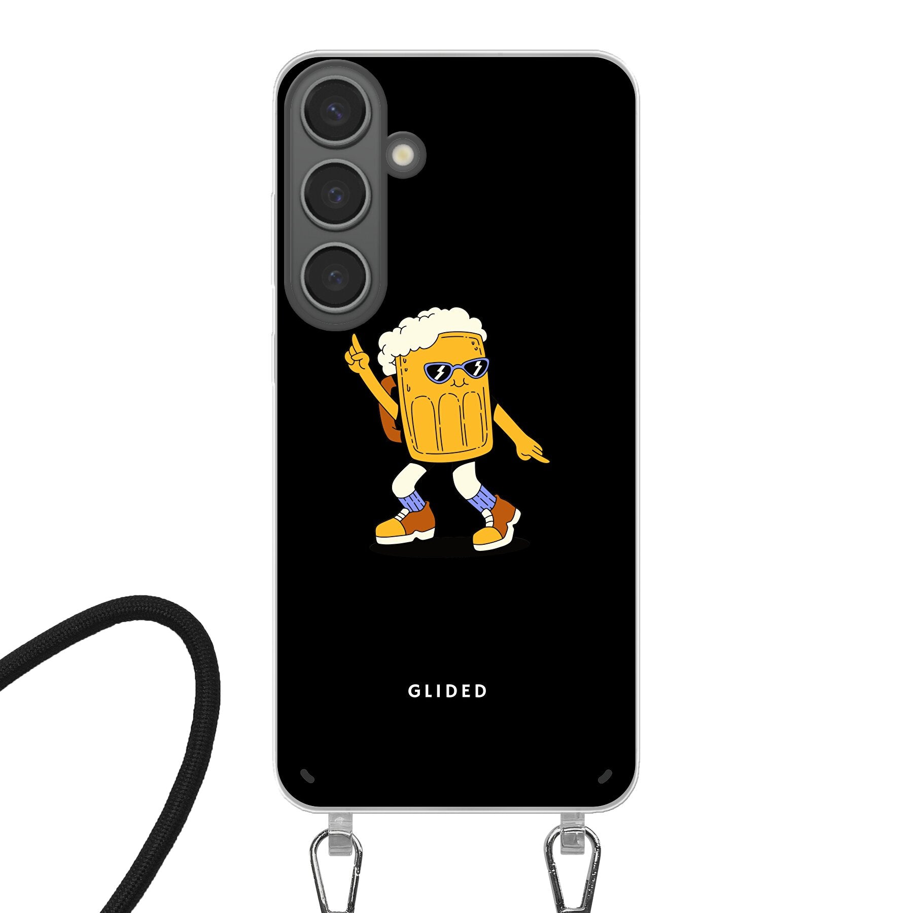 Brew Dance Handyhülle für Samsung Galaxy S24 Plus mit fröhlichem tanzendem Bierdesign auf lebhaftem Hintergrund.