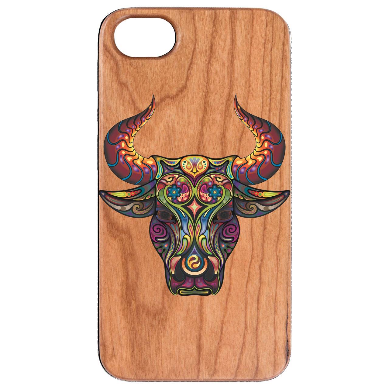 Bull Head UV Color Printed phone case showcasing unique wood design and protective features.
