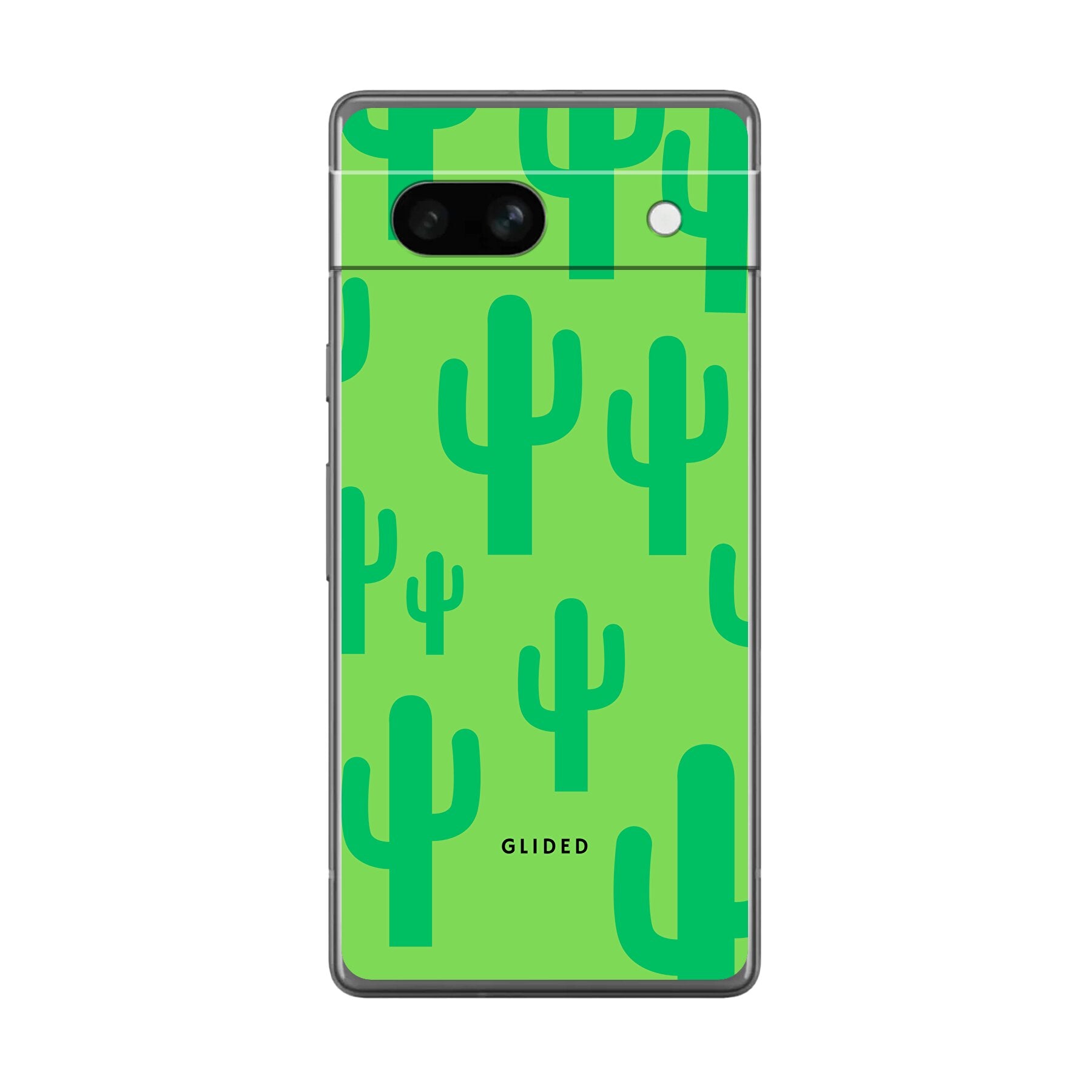 Cactus Spikes Handyhülle für Google Pixel 7a mit lebendigem Kaktusdesign auf grünem Hintergrund, idealer Schutz und Stil.