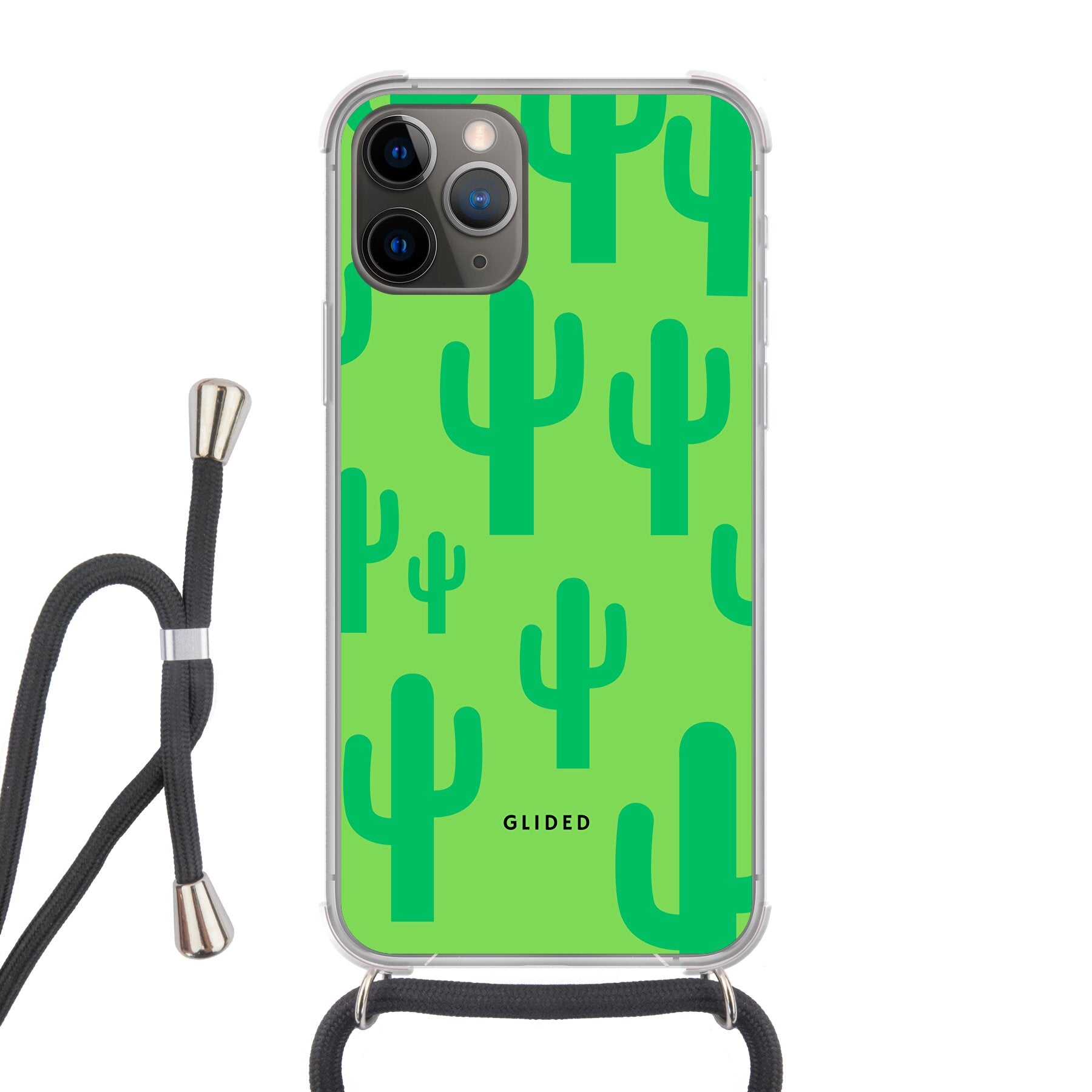 Cactus Spikes iPhone 11 Pro Handyhülle mit lebendigem Kaktusdesign auf grünem Hintergrund, ideal für stilbewusste Nutzer.