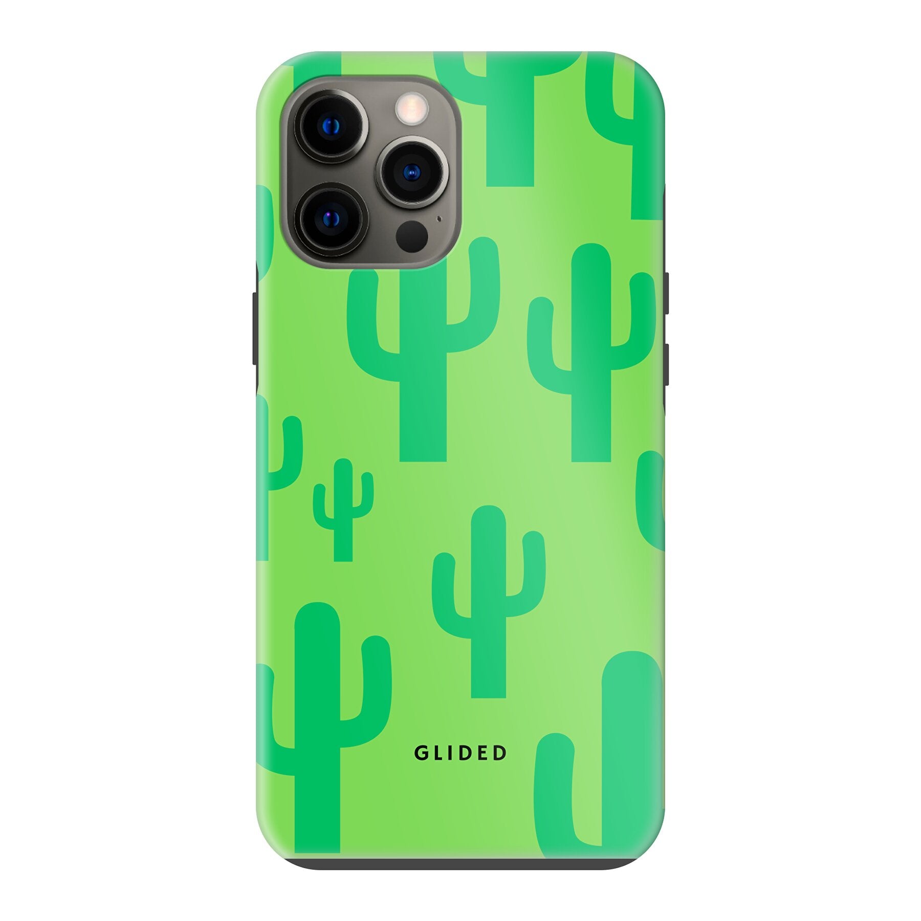 Cactus Spikes Handyhülle für iPhone 12 Pro Max mit lebendigem Kaktusdesign auf grünem Hintergrund.