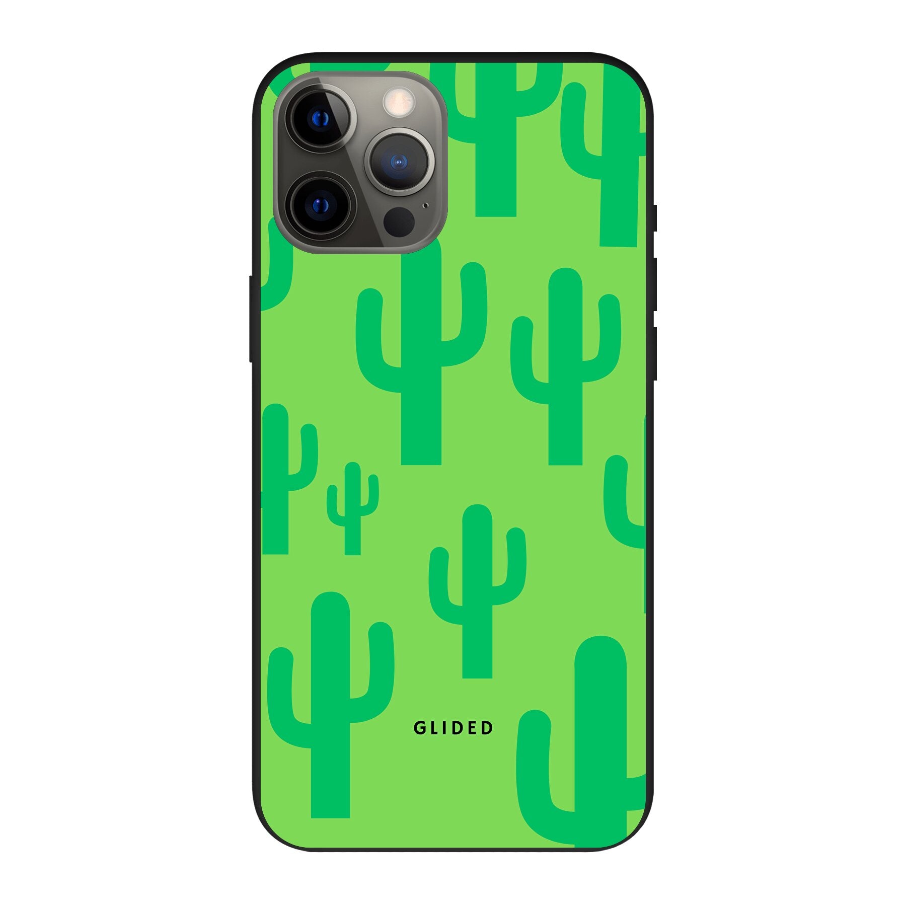 Cactus Spikes Handyhülle für iPhone 12 Pro Max mit lebendigem Kaktusdesign auf grünem Hintergrund.
