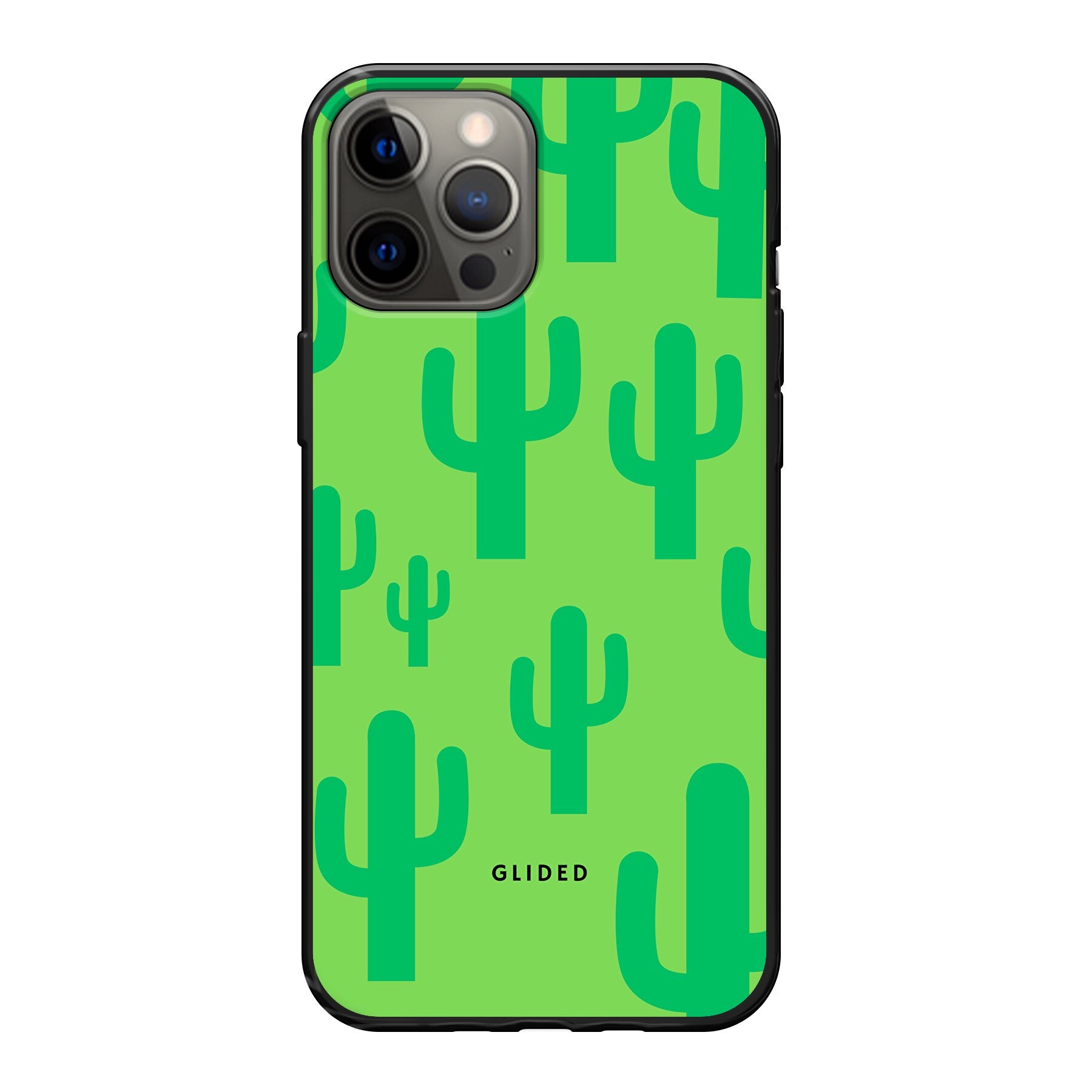 Cactus Spikes Handyhülle für iPhone 12 Pro Max mit lebendigem Kaktusdesign auf grünem Hintergrund.