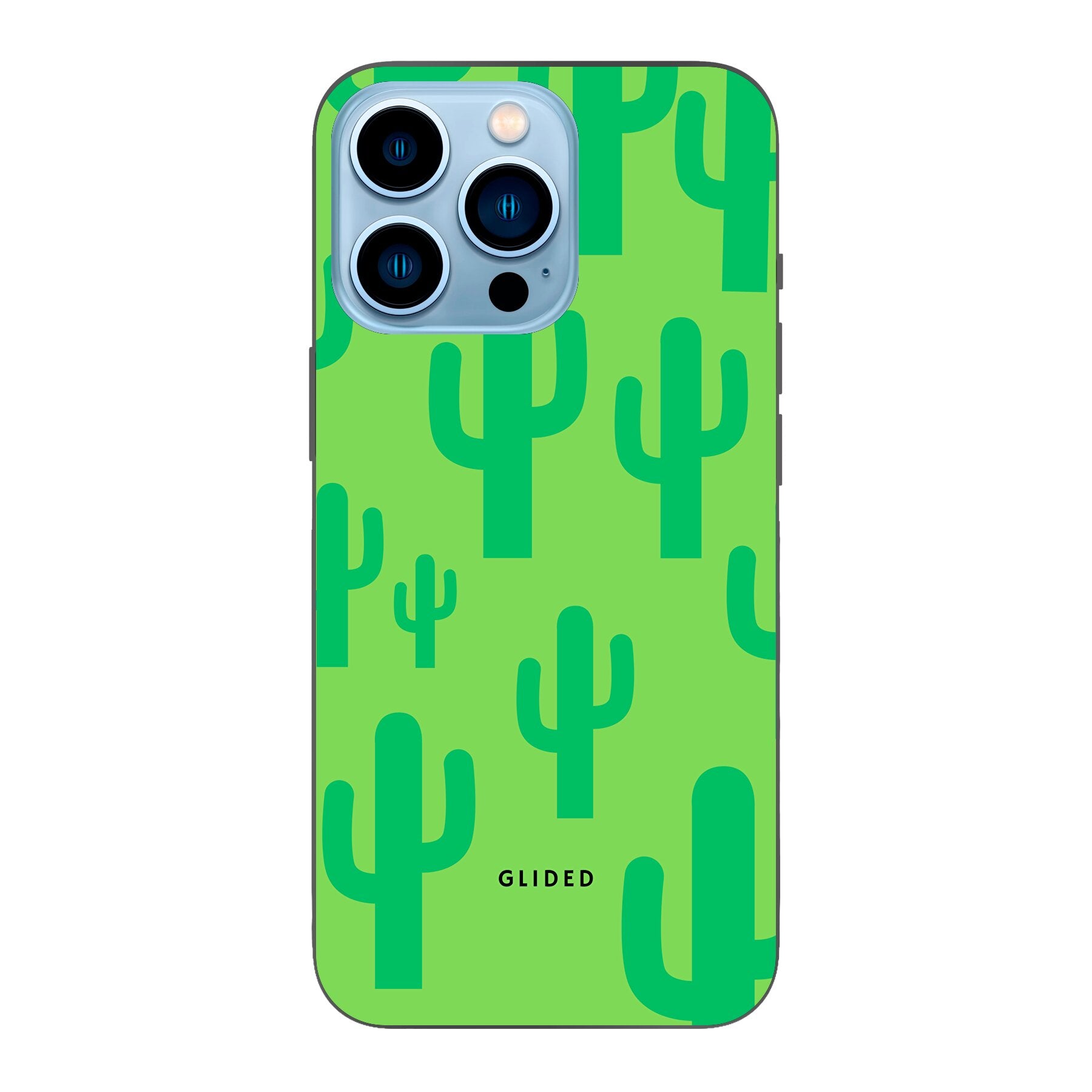 Cactus Spikes iPhone 13 Pro Handyhülle mit lebendigem Kaktus-Design auf grünem Hintergrund, ideal für stilvollen Schutz.