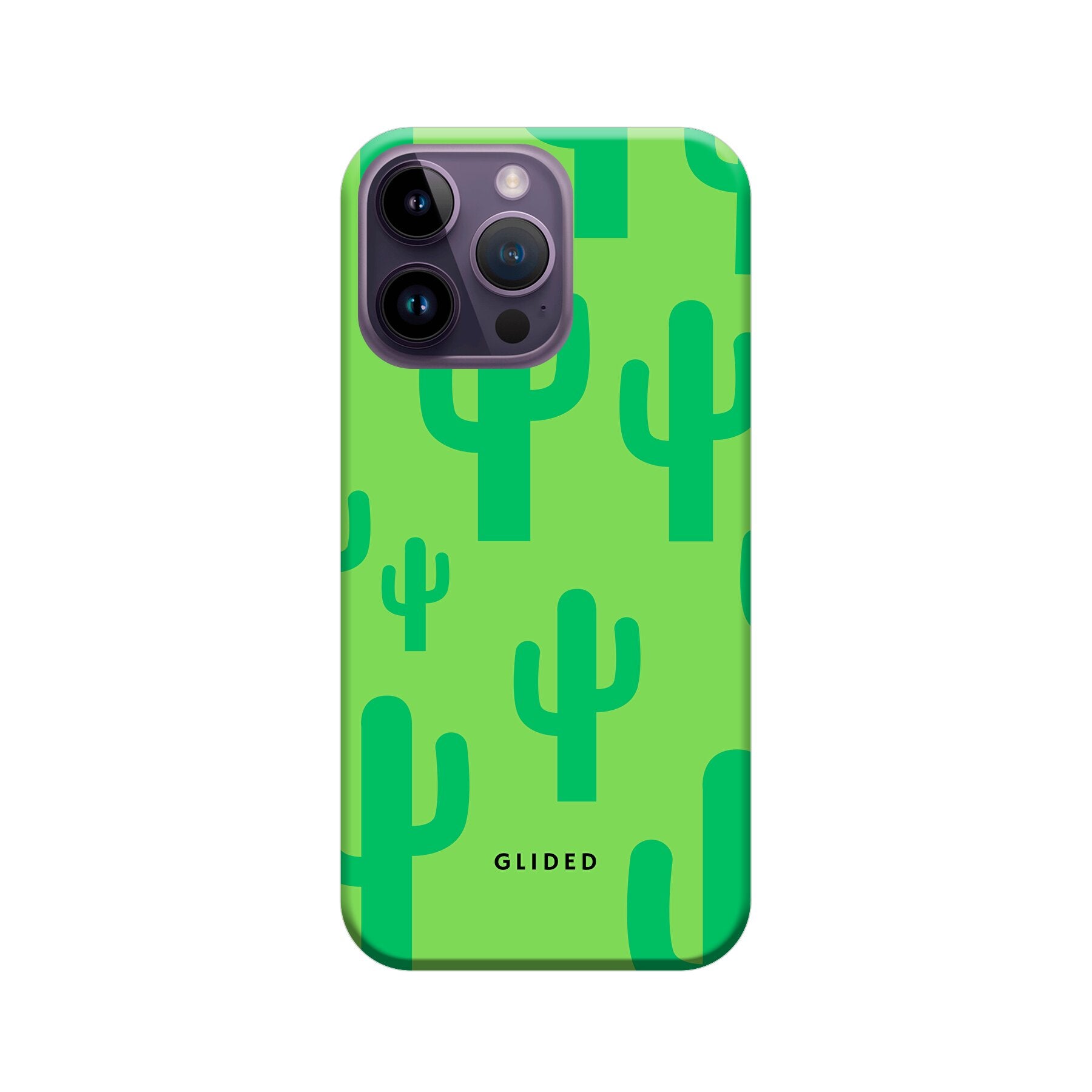 Cactus Spikes Handyhülle für iPhone 15 Pro Max mit lebendigem Kaktusdesign auf grünem Hintergrund.