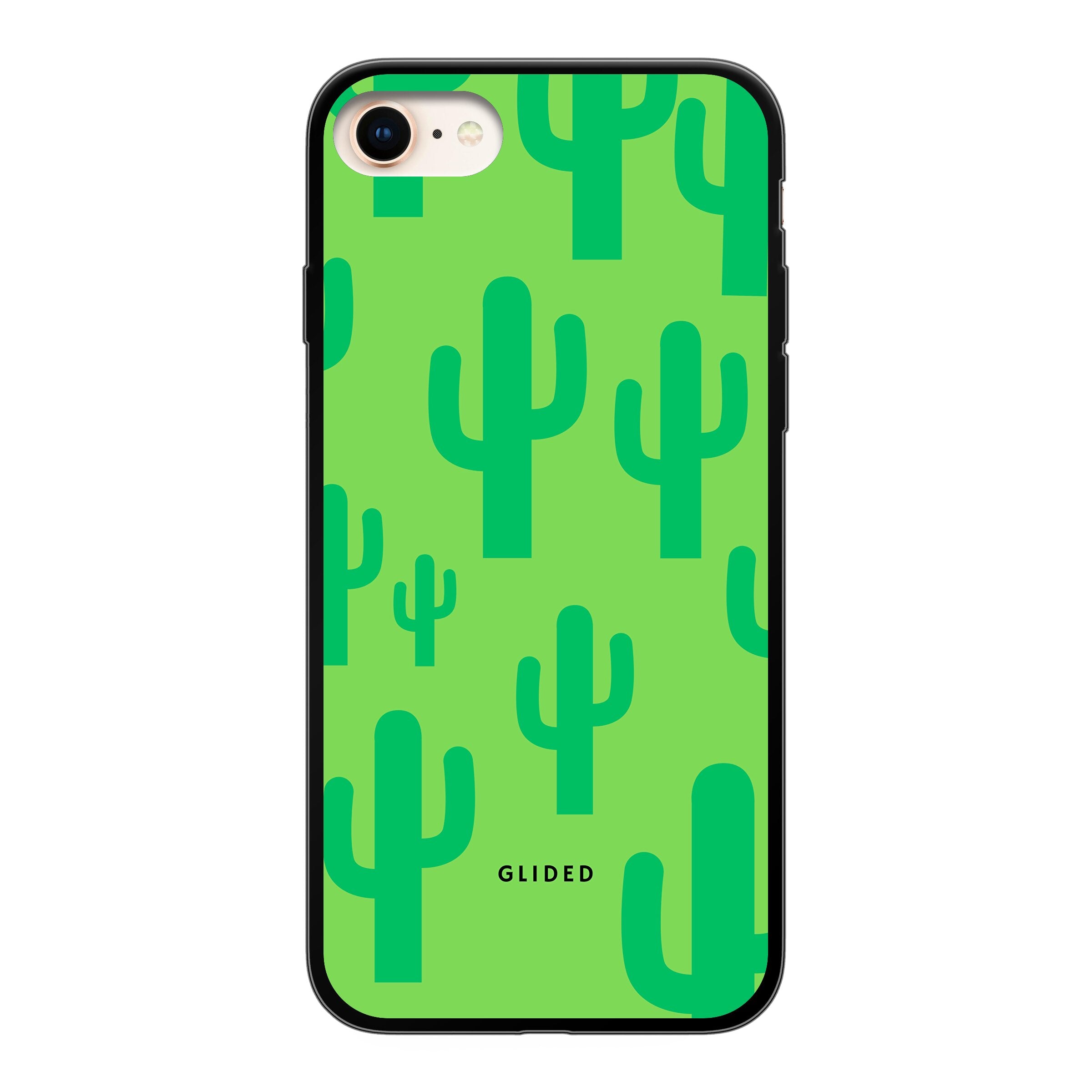 Cactus Spikes Handyhülle für iPhone SE 2020 mit lebendigen Kaktus-Motiven auf grünem Hintergrund, stilvoll und schützend.