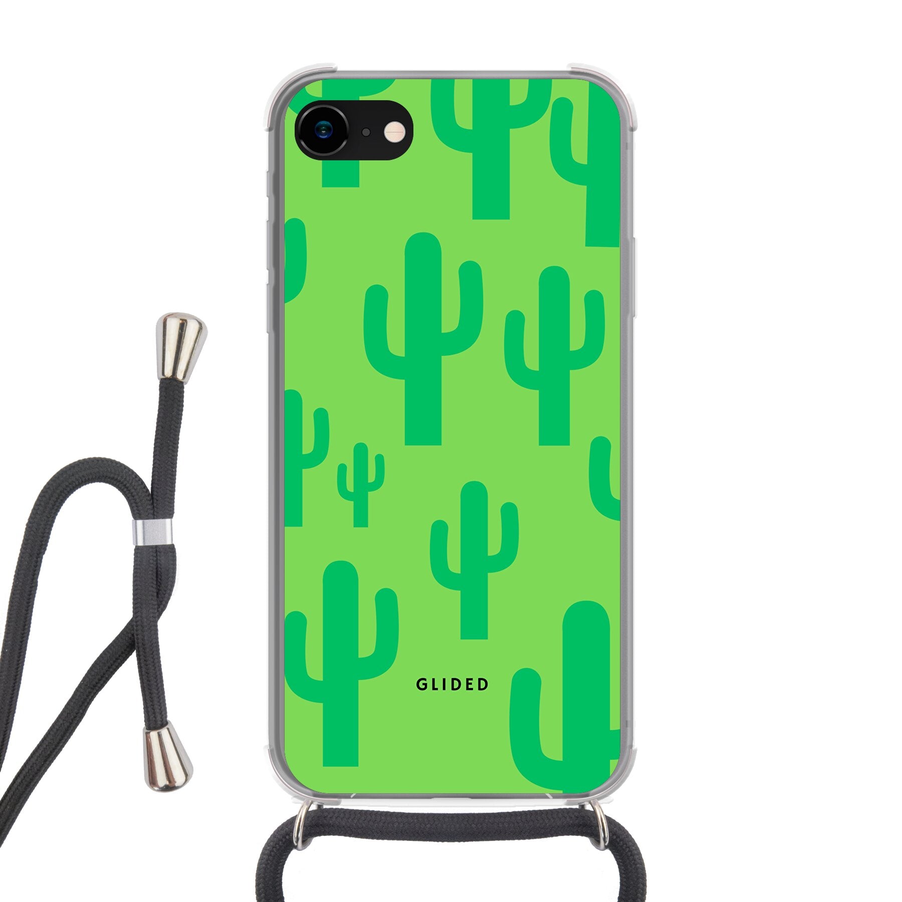 Cactus Spikes Handyhülle für iPhone SE 2020 mit lebendigen Kaktus-Motiven auf grünem Hintergrund, stilvoll und schützend.